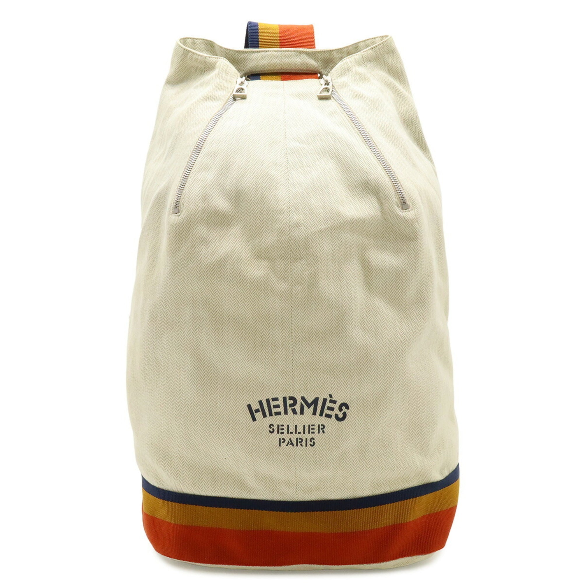 Hermes Natural Navy Orange Yellow Canvas Shoulder Bag Sling Bag (Pre-Owned)