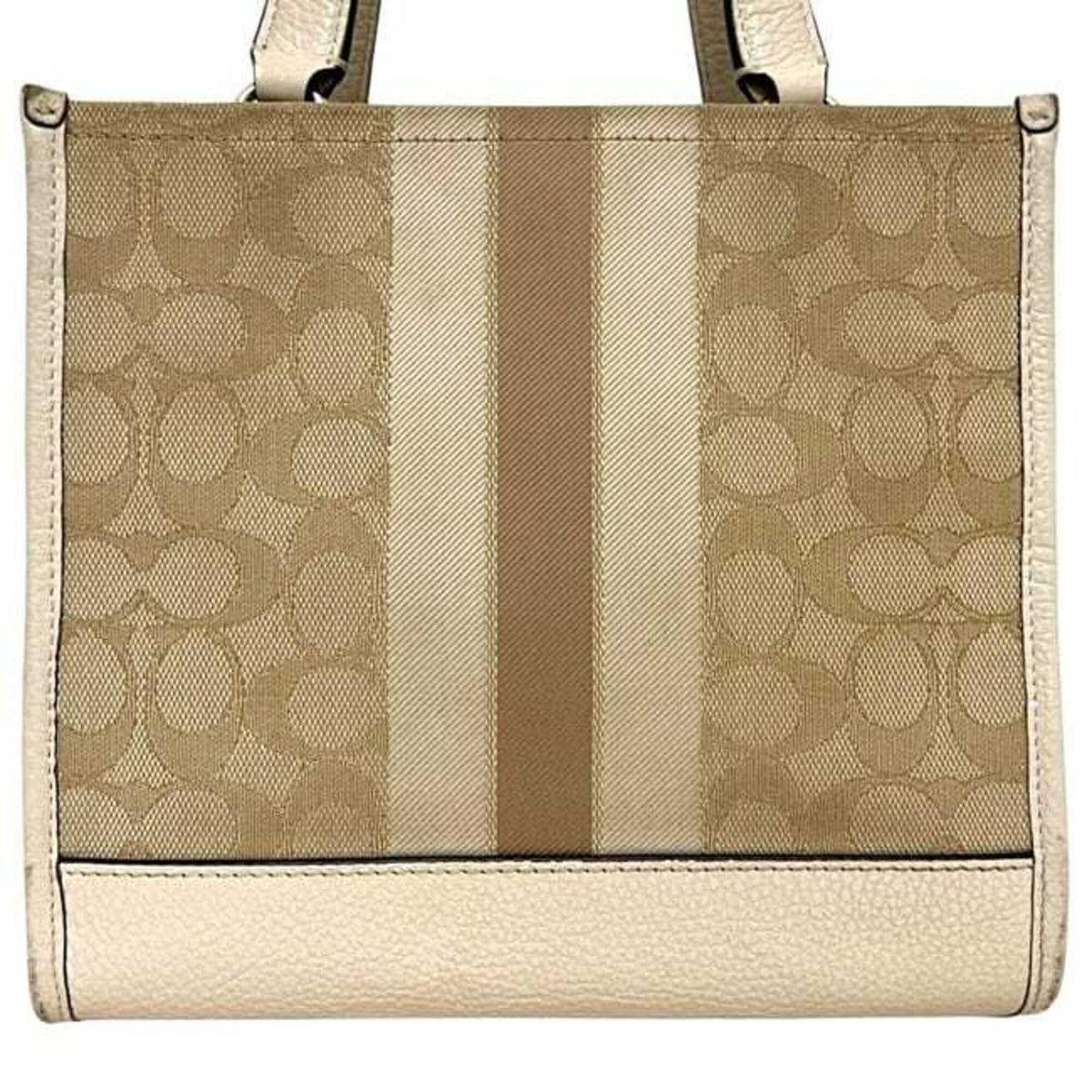 Coach Beige White Canvas Leather Handbag Shoulder Bag (Pre-Owned)