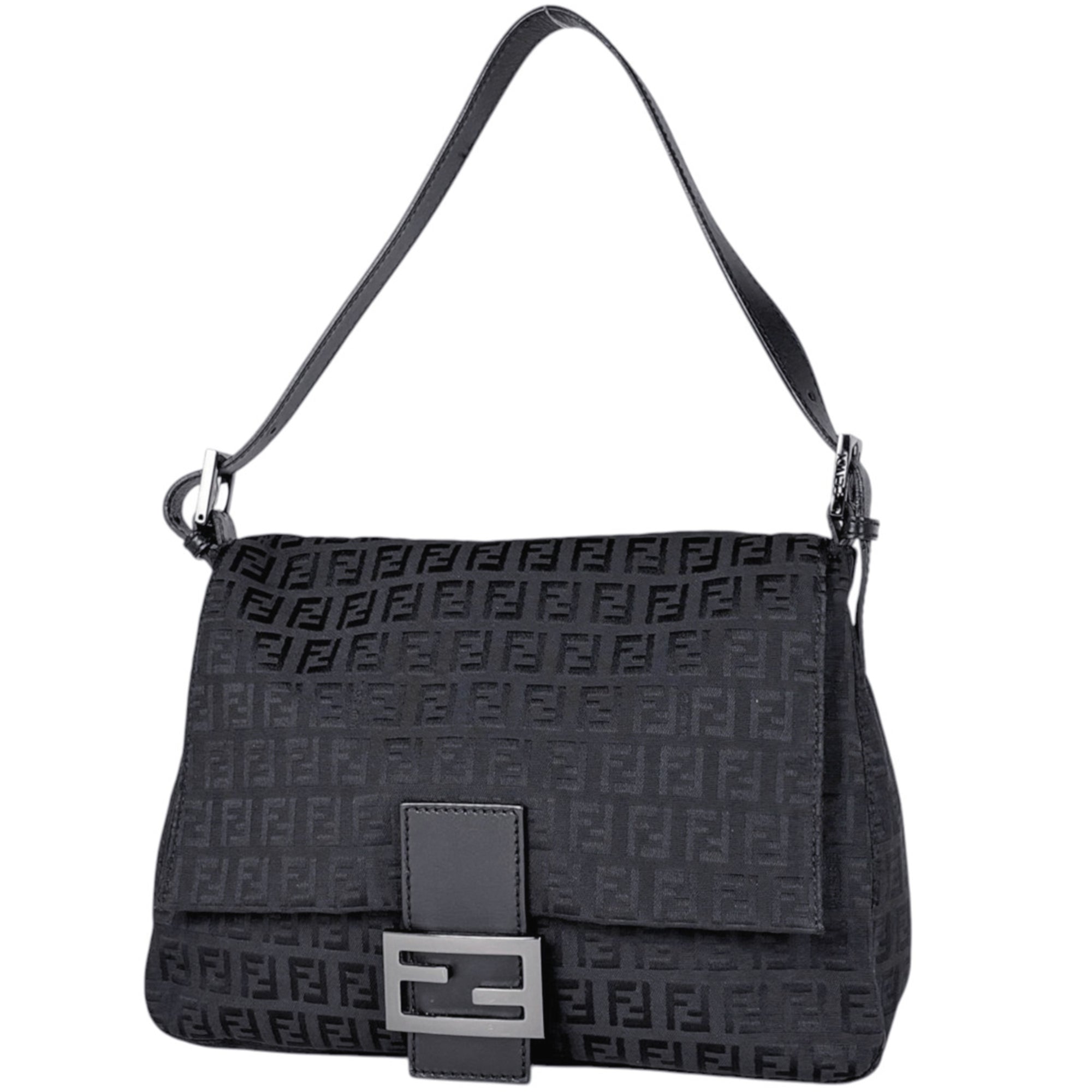 Fendi Zucchino Black Canvas Leather Shoulder Bag (Pre-Owned)