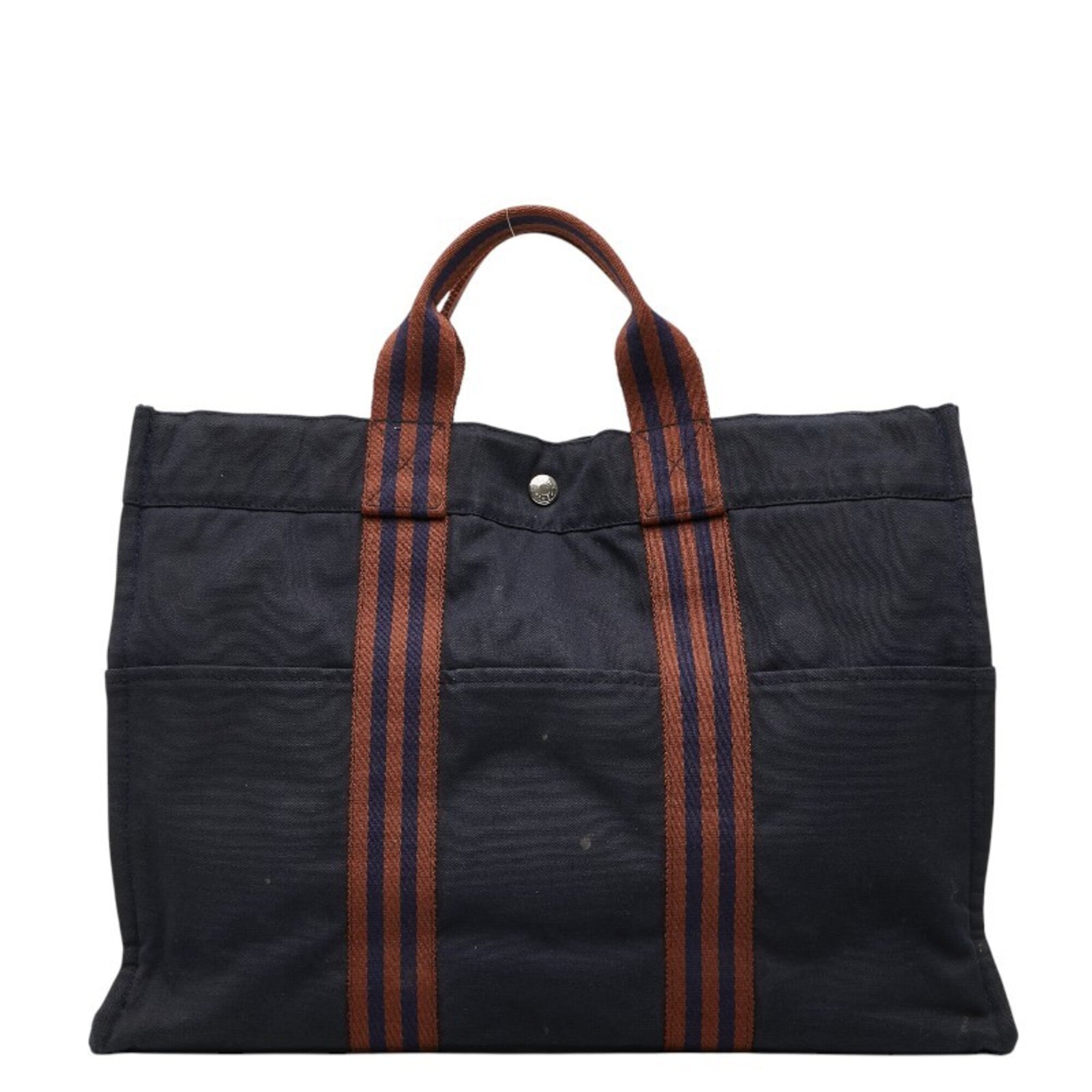 Hermes Brown Navy Cotton Handbag Tote Bag (Pre-Owned)