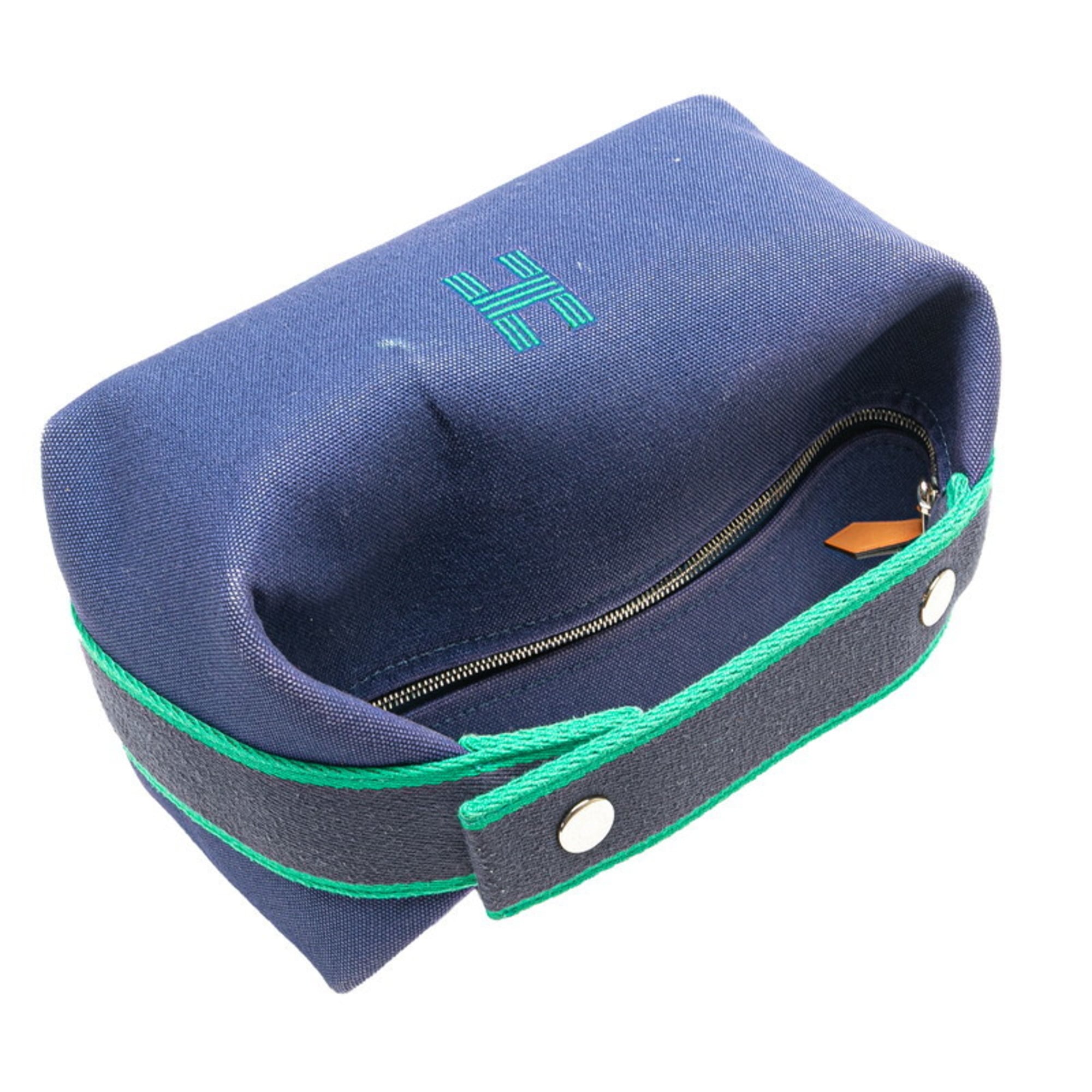 Hermes Black Blue Marine Cotton Handbag Pouch (Pre-Owned)