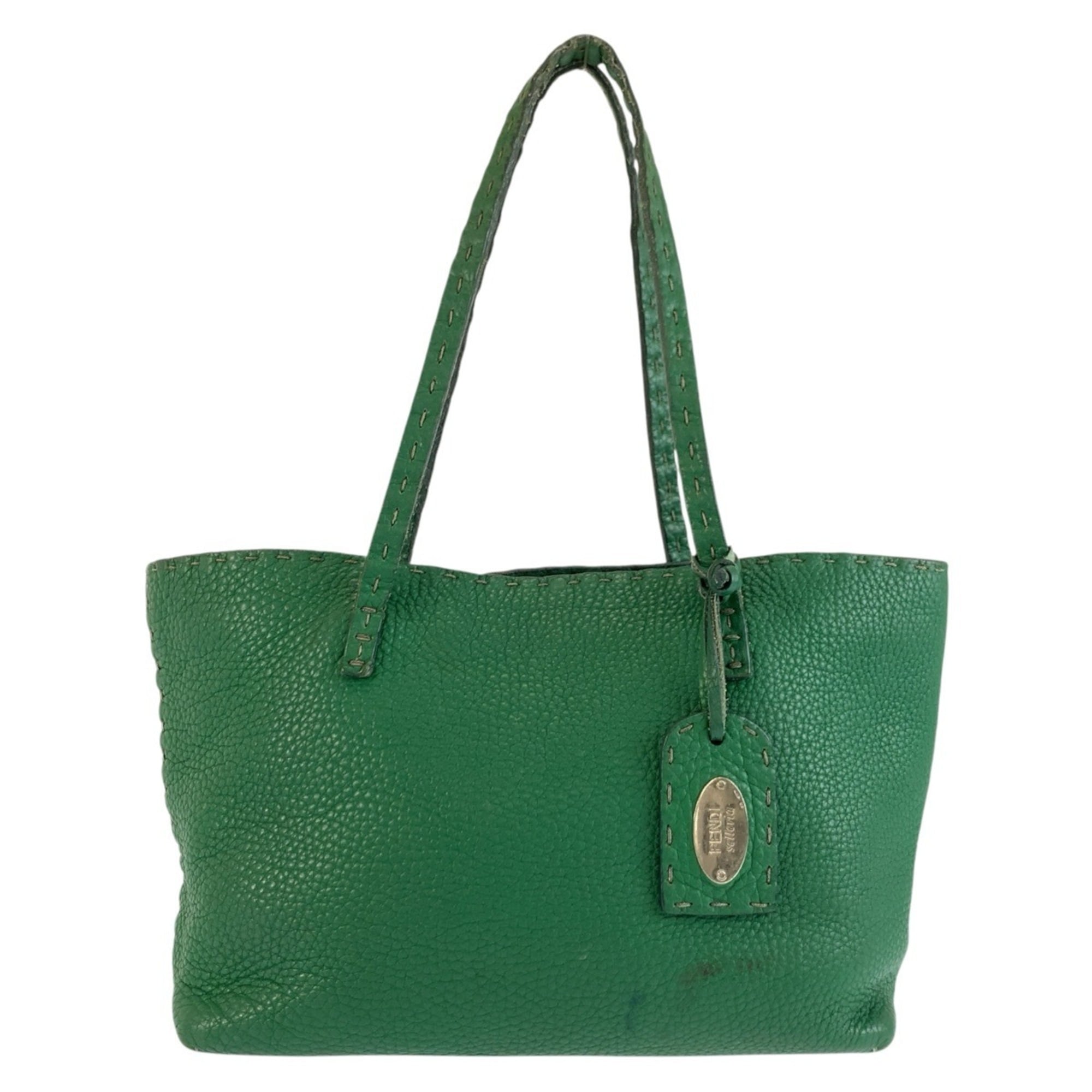 Fendi Green Leather Handbag Tote Bag (Pre-Owned)