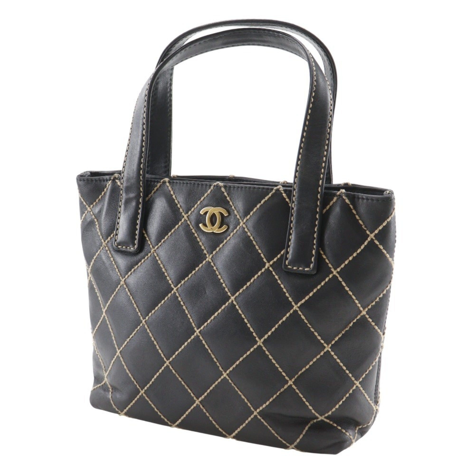 Chanel Wild Stitch Black Leather Handbag (Pre-Owned)
