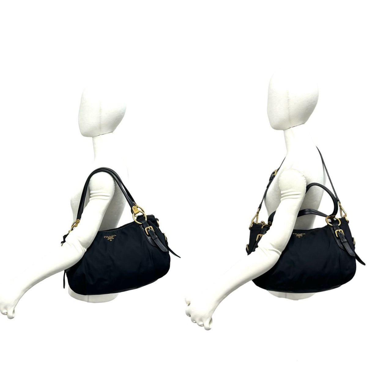 Prada Black Nylon Leather Handbag Shoulder Bag Tote Bag (Pre-Owned)