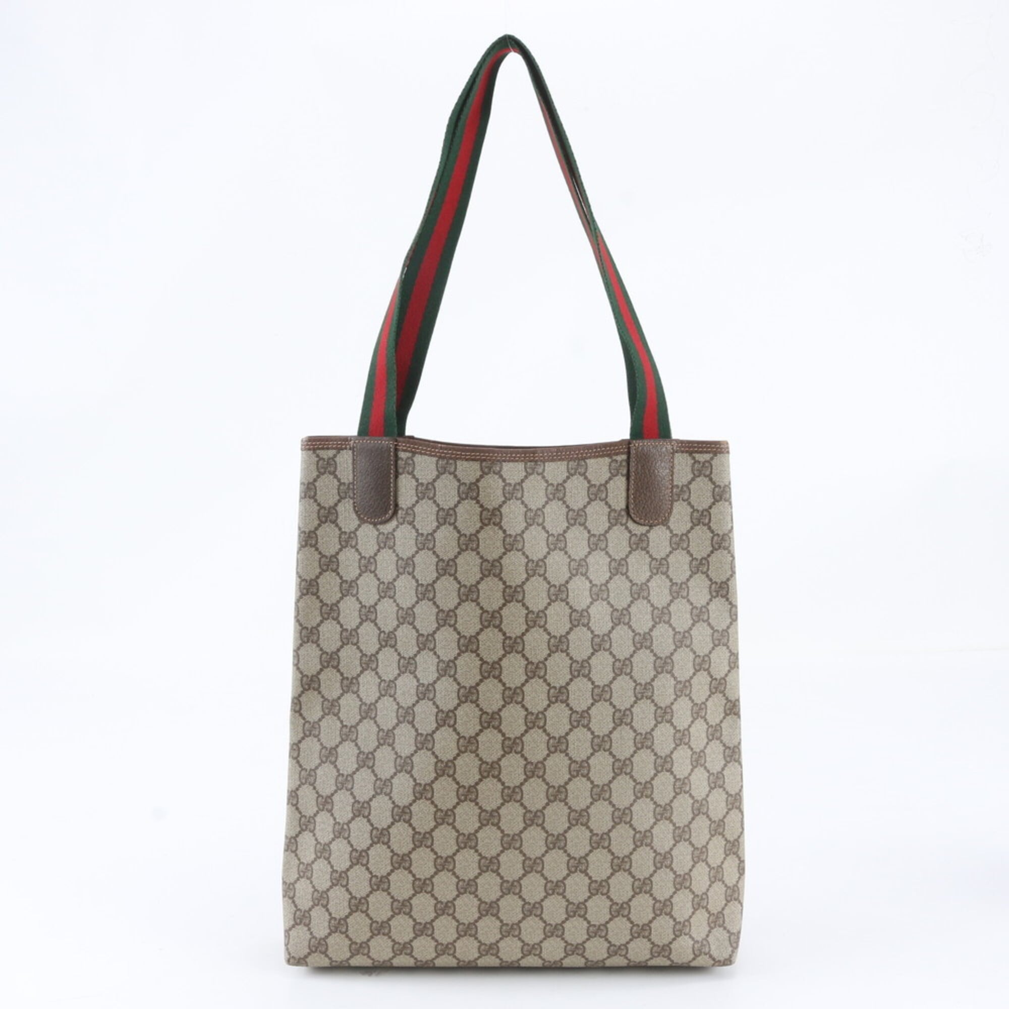 Gucci Beige Brown Leather Coated Canvas Shoulder Bag Tote Bag (Pre-Owned)