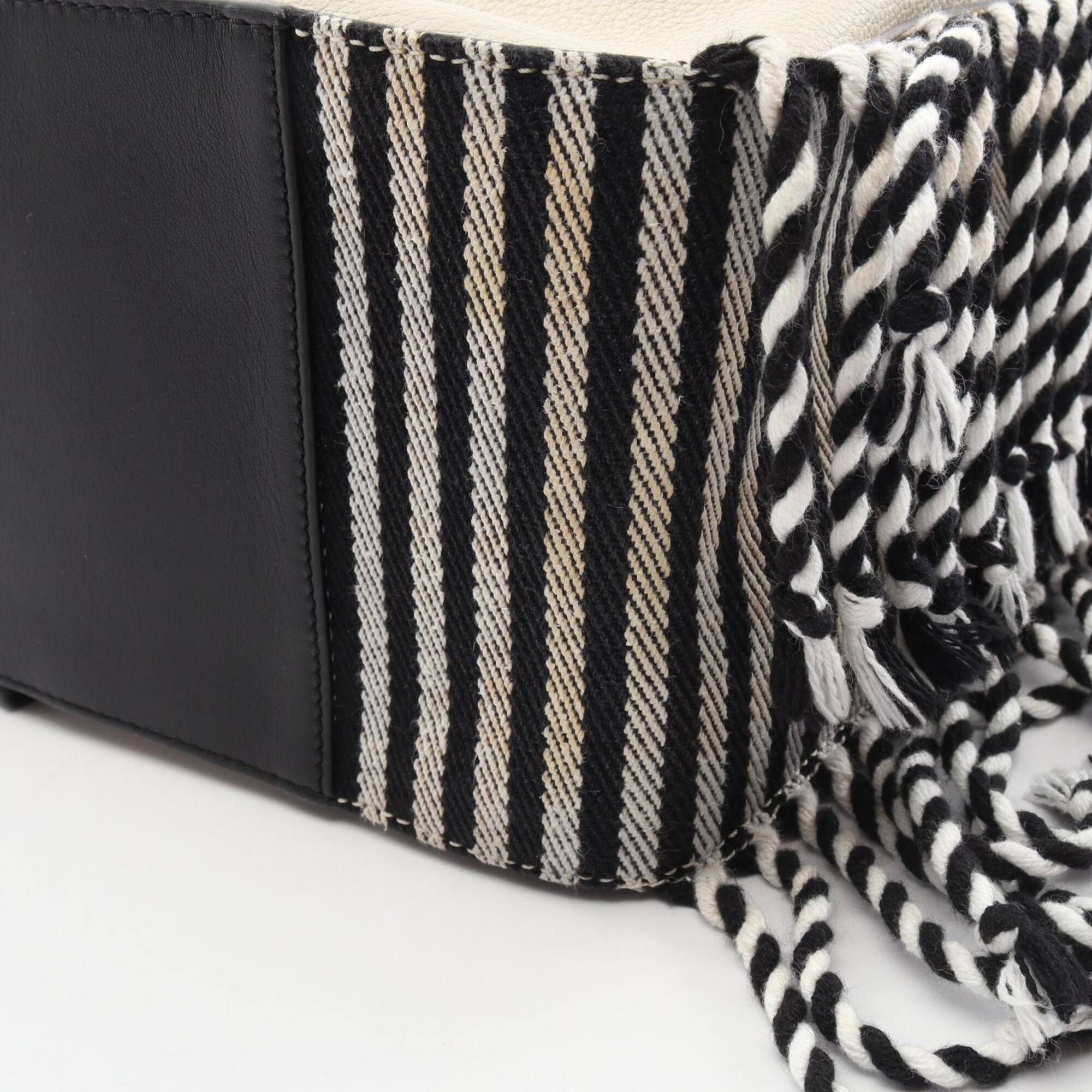Loewe Black Brown White Leather Canvas Handbag (Pre-Owned)