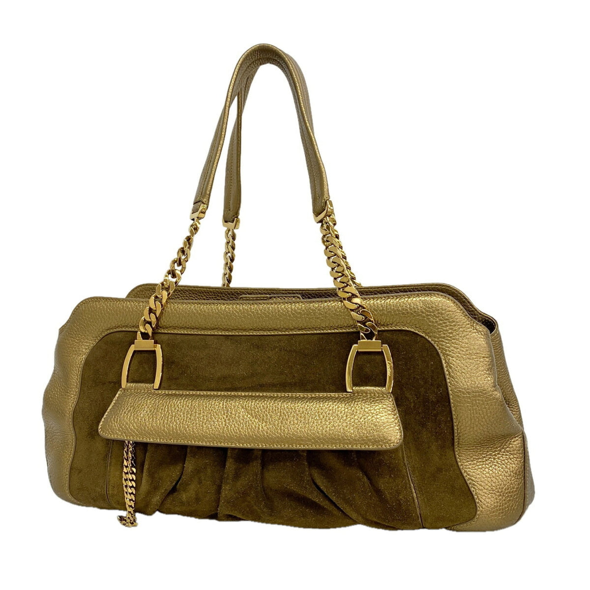 Cartier Brown Metallic Gold Suede Leather Shoulder Bag (Pre-Owned)