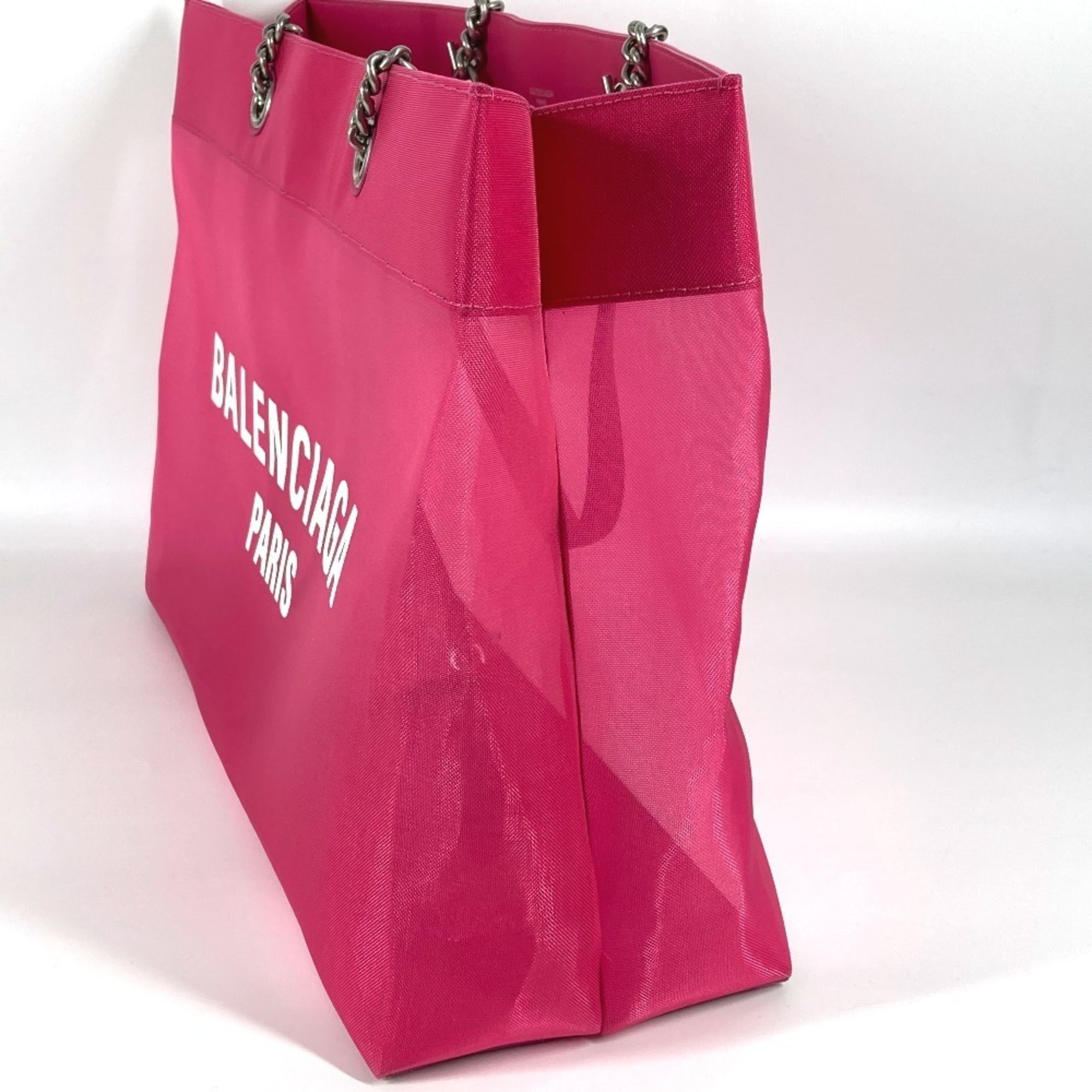 Balenciaga Pink White Polyester Leather Shoulder Bag Tote Bag (Pre-Owned)