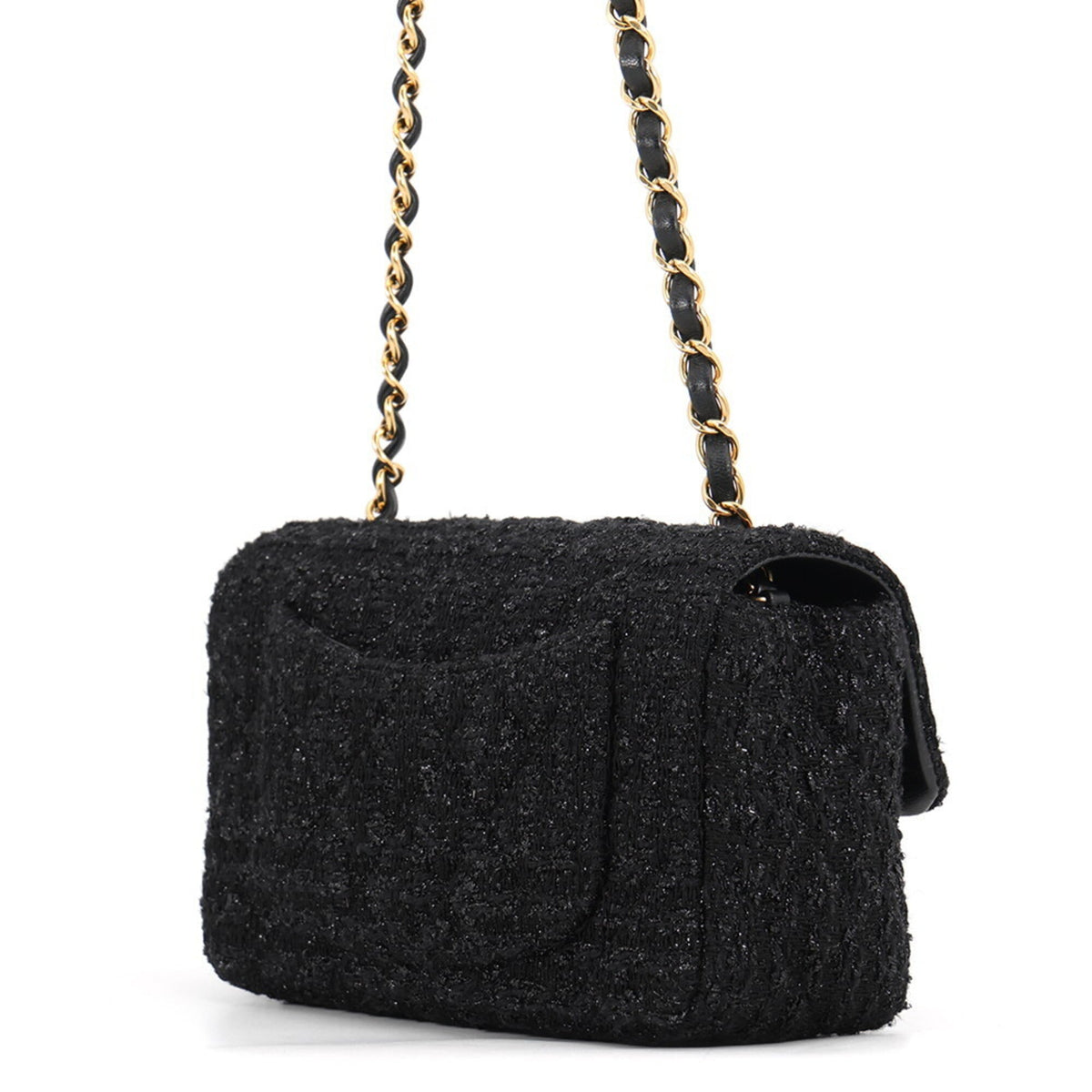 Chanel Black Tweed Handbag Shoulder Bag (Pre-Owned)