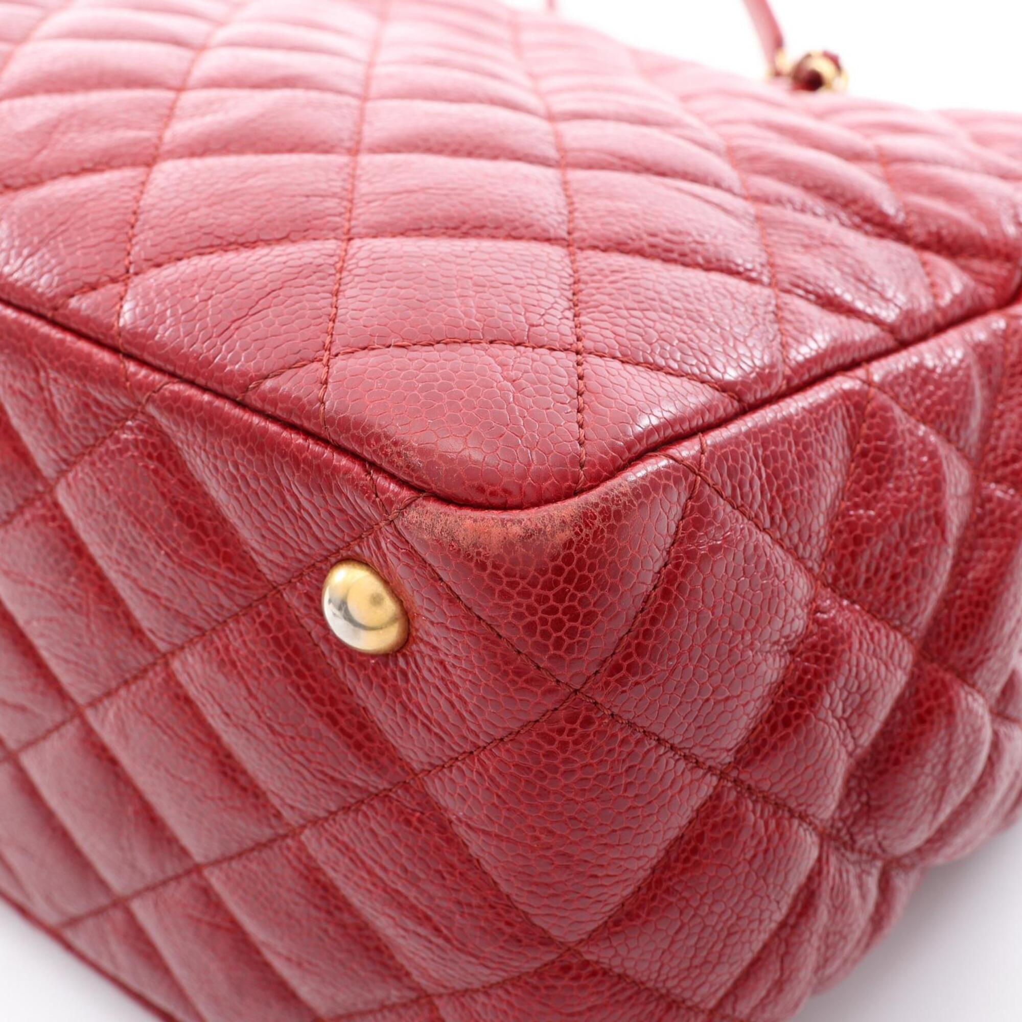 Chanel Red Color Grained Calfskin Handbag Tote Bag (Pre-Owned)