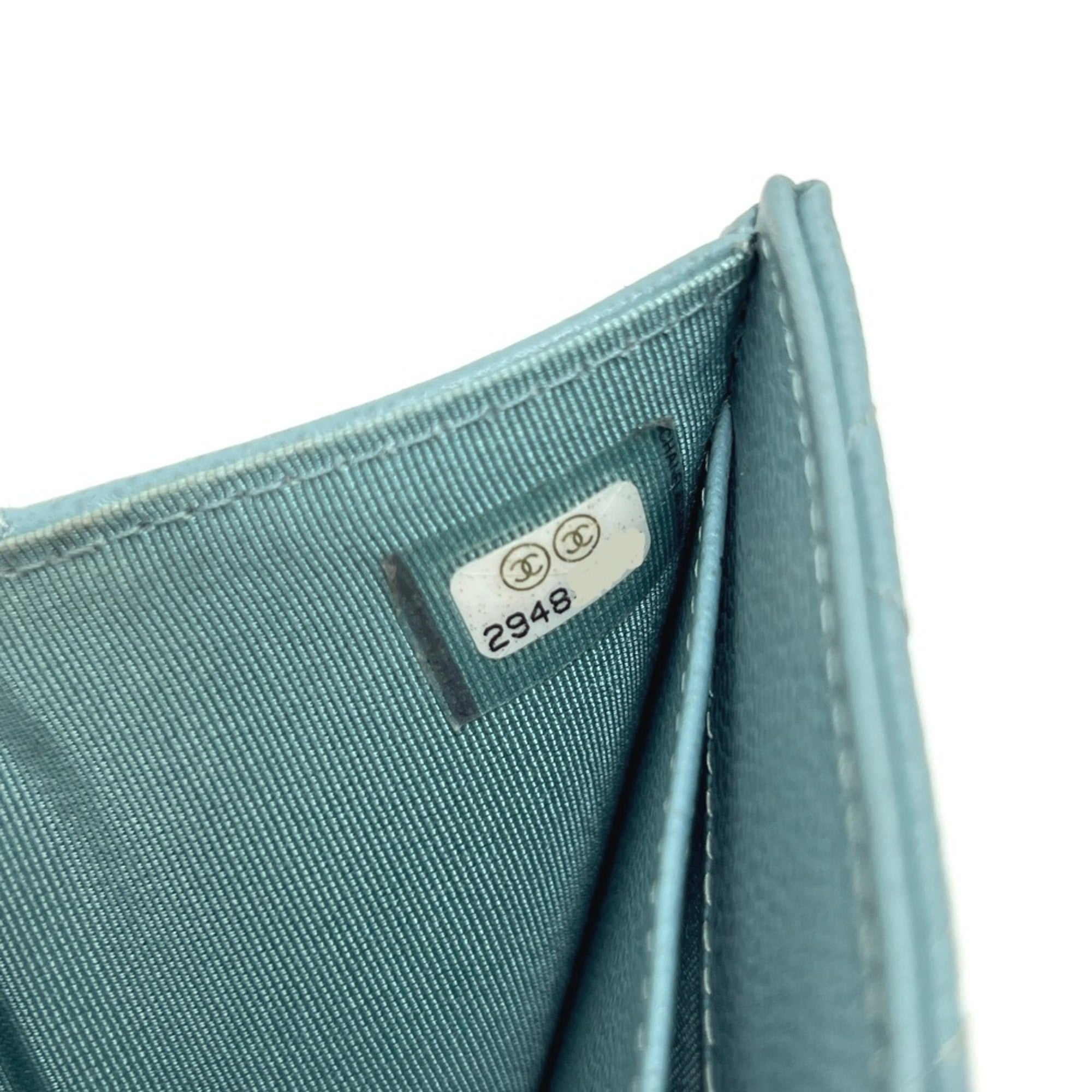 Chanel Light Blue Leather Wallet (Tri-Fold) (Pre-Owned)