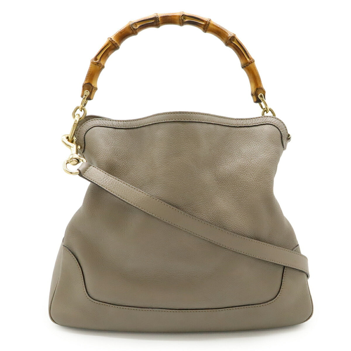 Gucci Bamboo Grayish Bamboo Leather Handbag Shoulder Bag (Pre-Owned)
