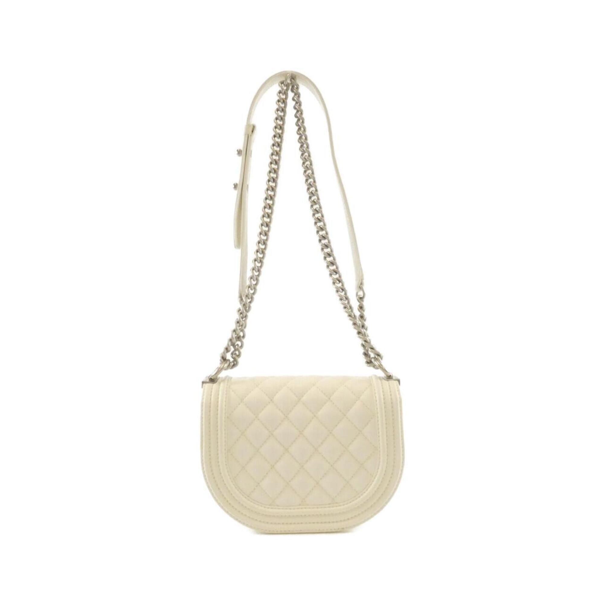 Chanel Matte Silver White Grained Calfskin Shoulder Bag (Pre-Owned)