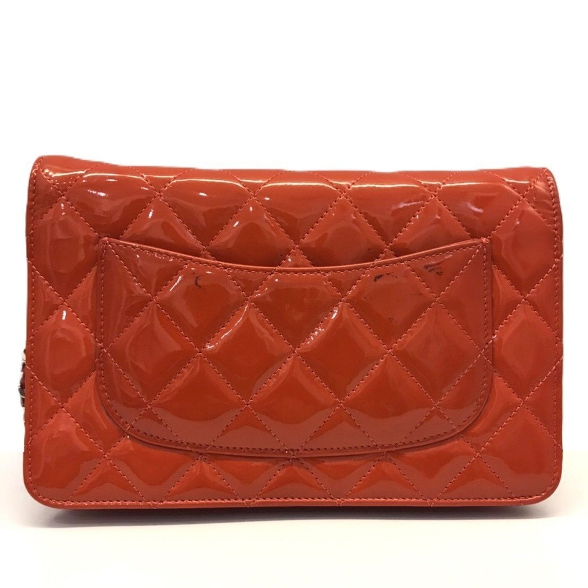 Chanel Coral Red Patent Leather Chain/Shoulder Wallet (Pre-Owned)