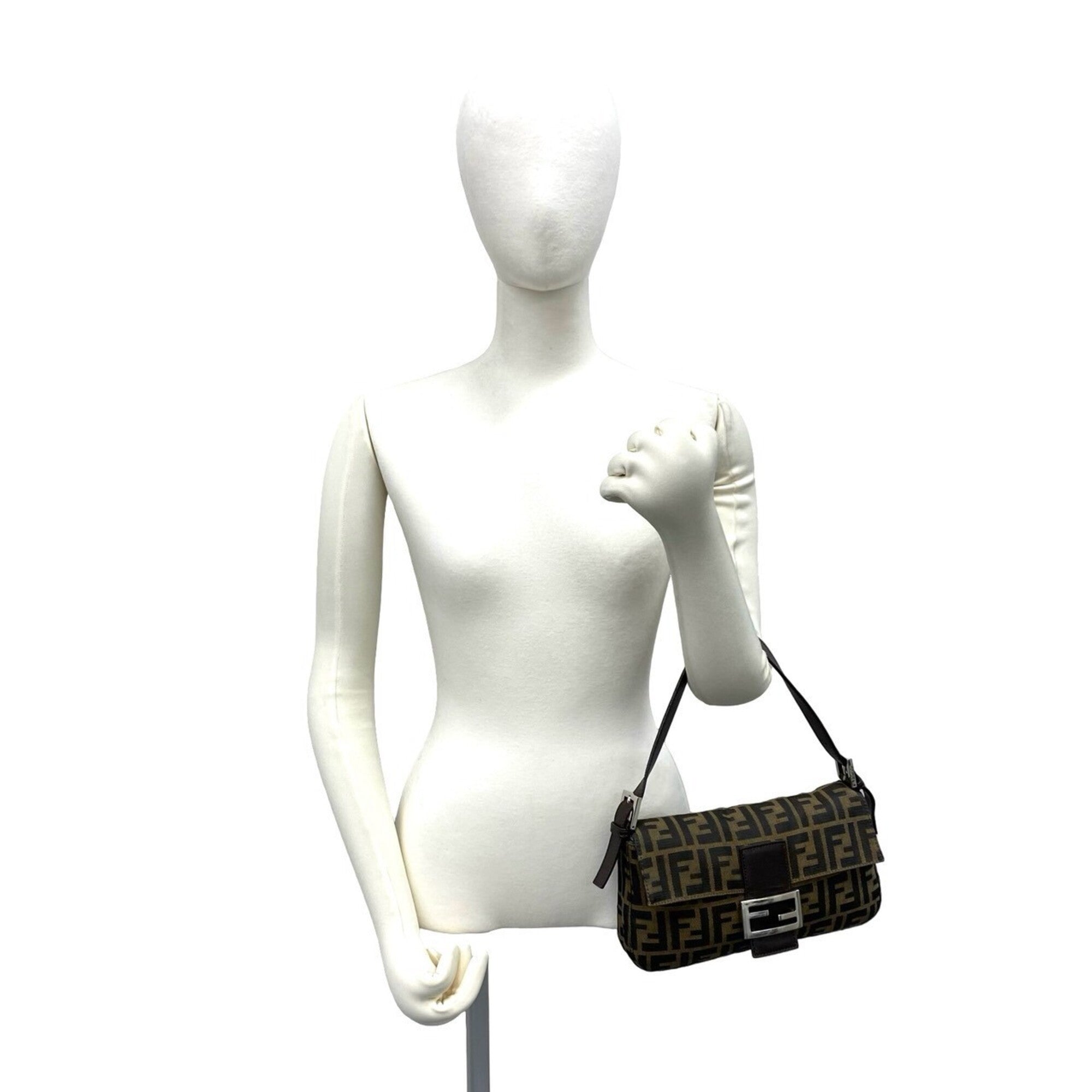 Fendi Black Brown Canvas Leather Handbag (Pre-Owned)