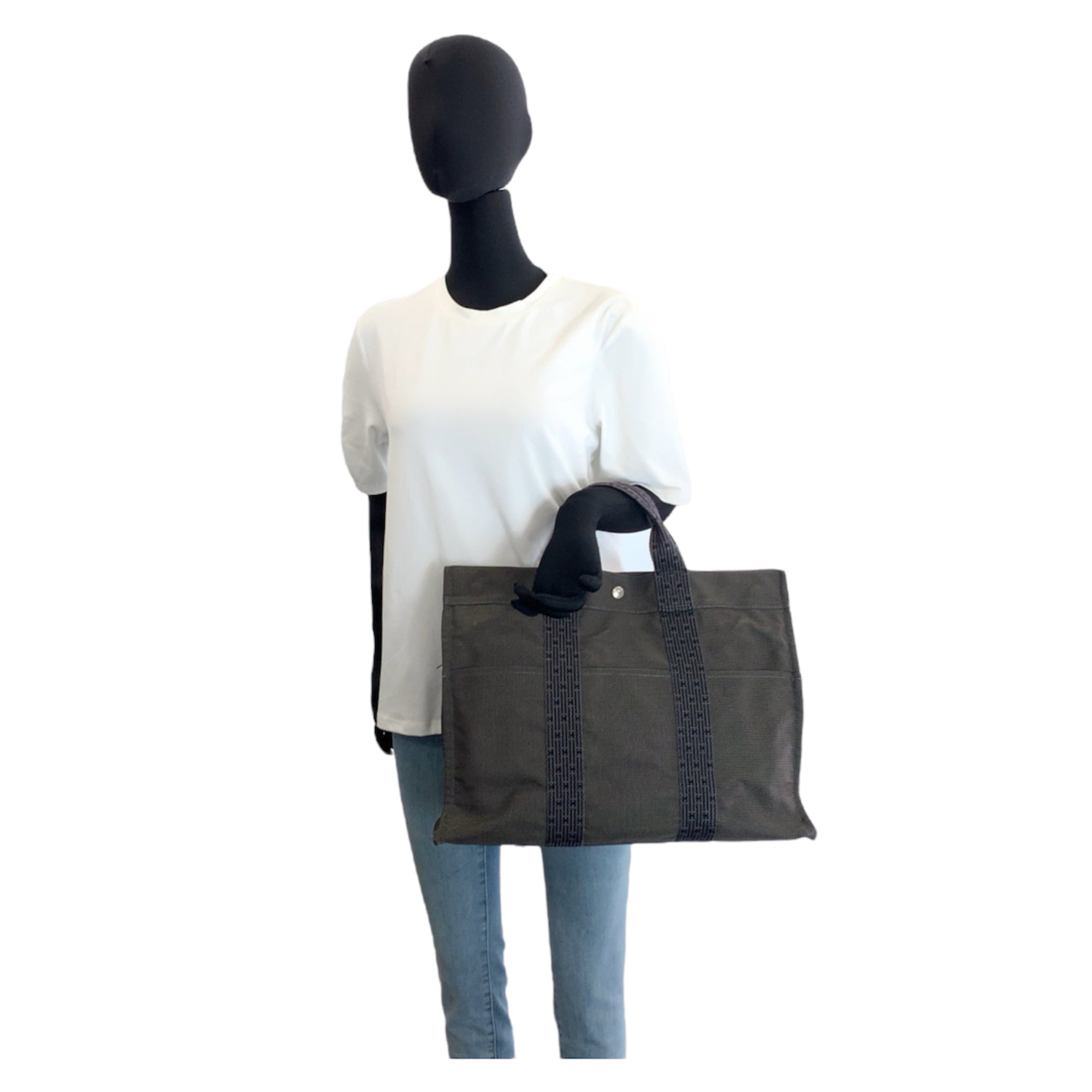 Hermes Her Line Gray Polyamide Polyester Handbag Tote Bag (Pre-Owned)