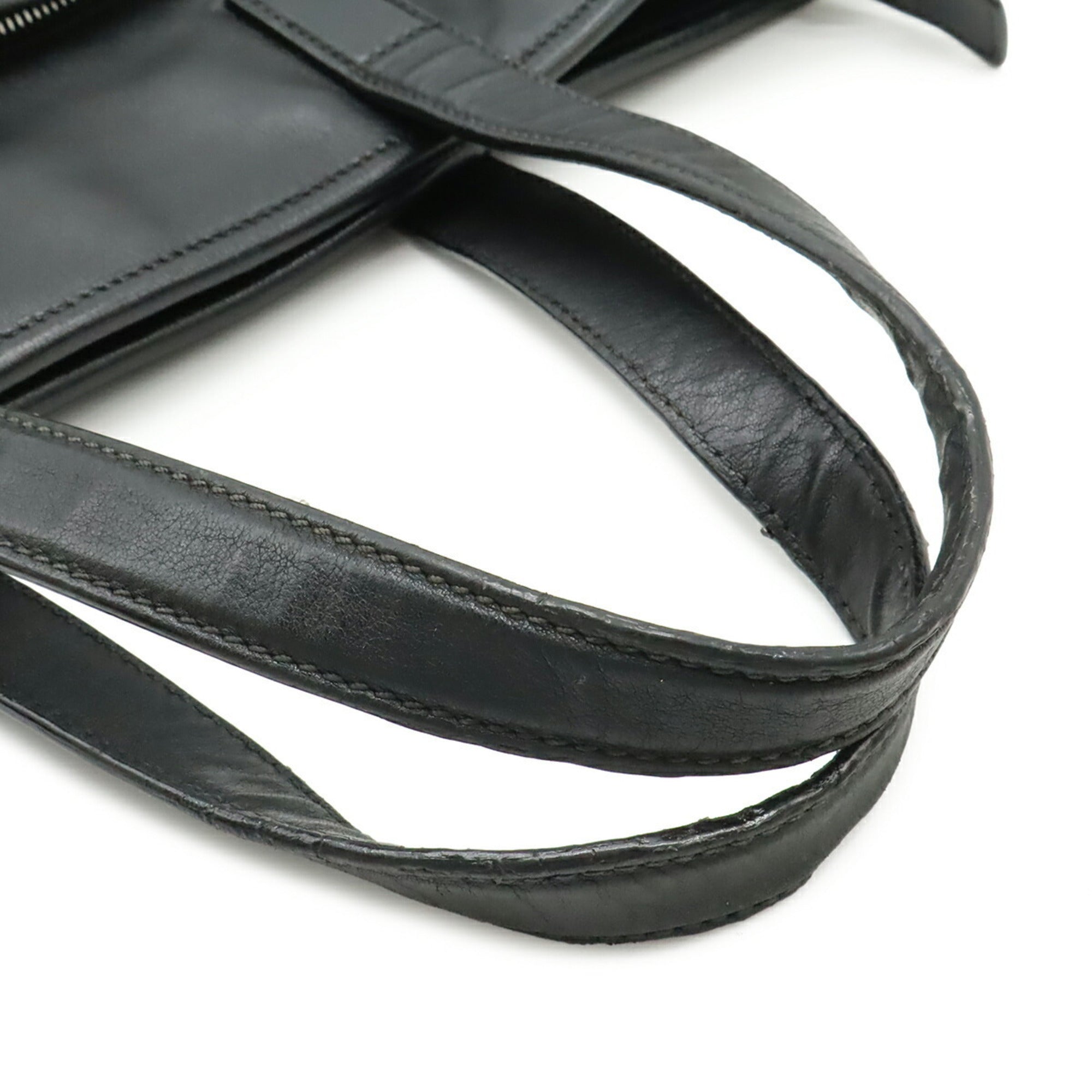 Prada Black Nero White Leather Shoulder Bag Tote Bag (Pre-Owned)