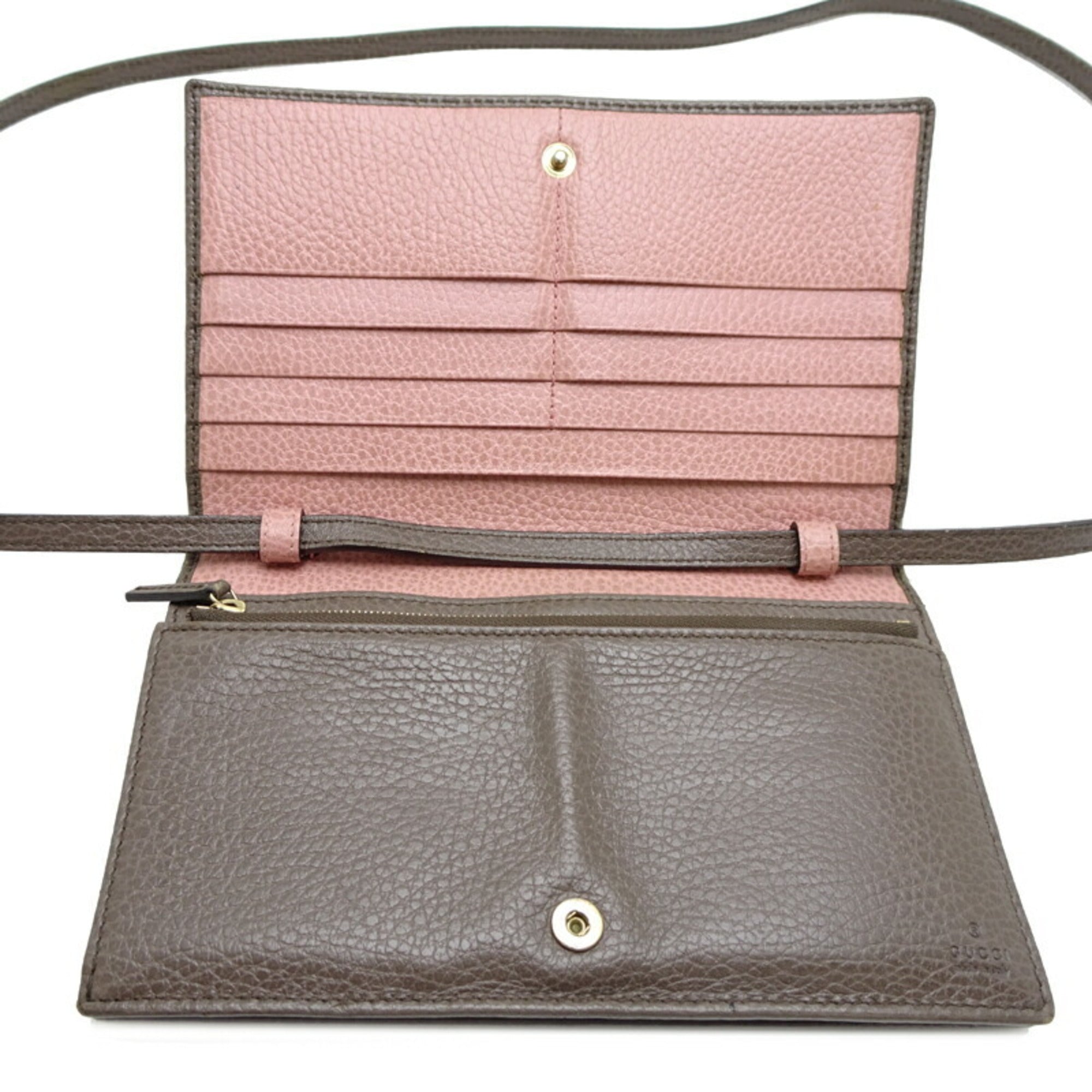 Gucci Grayish Pink Leather Chain/Shoulder Wallet (Pre-Owned)