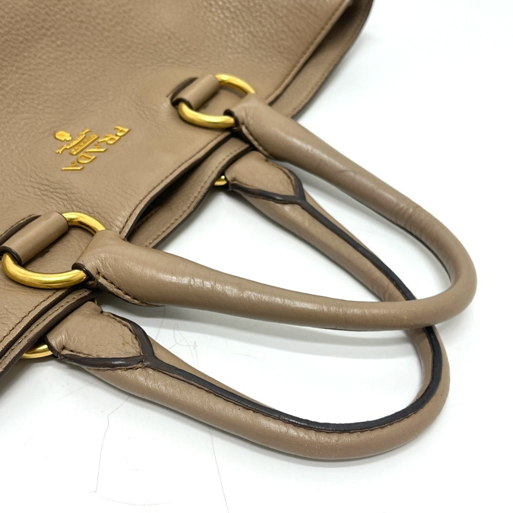 Prada Beige Nylon Leather Handbag Tote Bag (Pre-Owned)