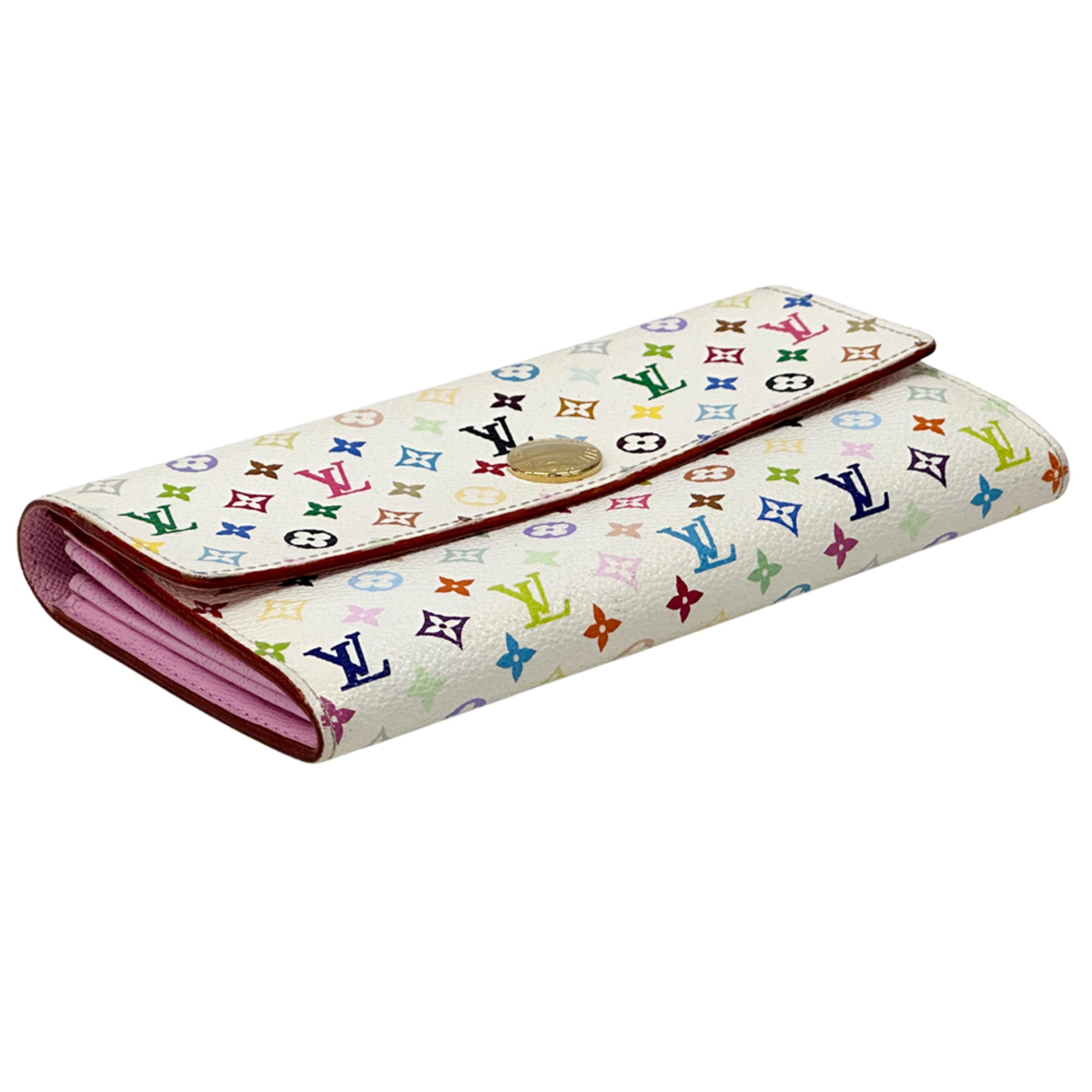 Louis Vuitton Litchi Pink White Monogram Multicolore Long Wallet (Bi-Fold) (Pre-Owned)