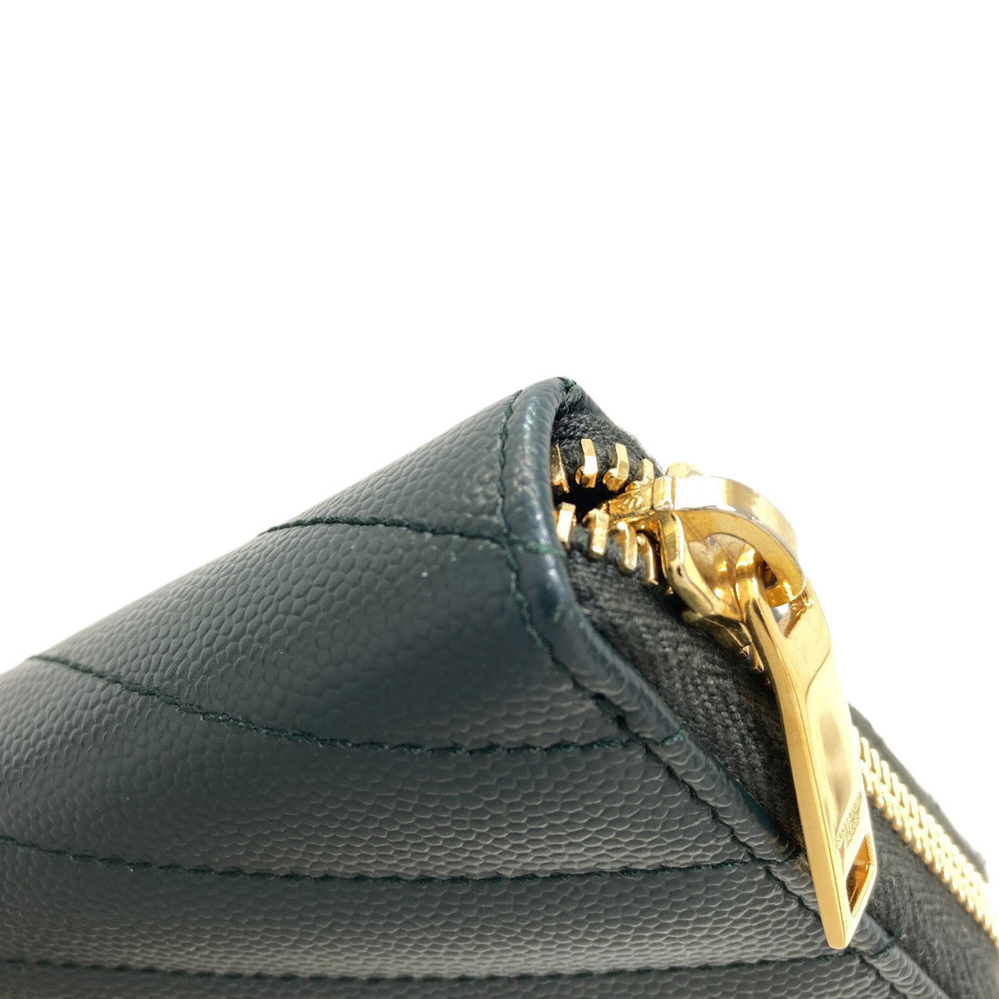 Saint Laurent Dark Green Leather Long Wallet (Bi-Fold) (Pre-Owned)