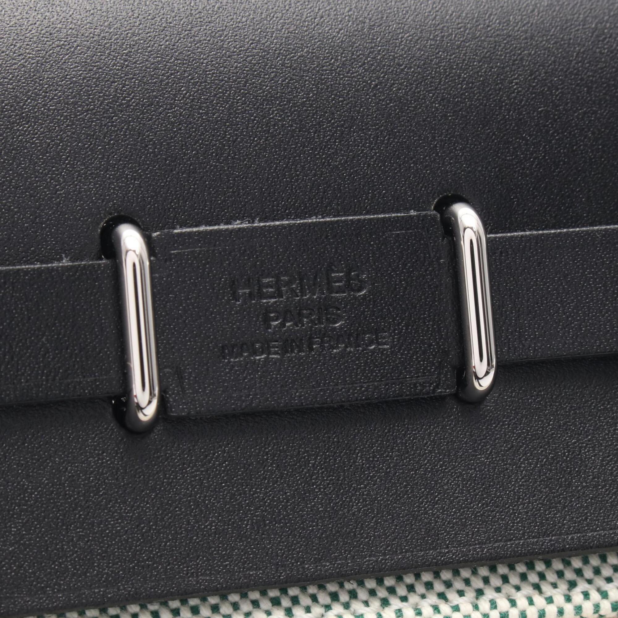 Hermes Black Green White Toile H Handbag Shoulder Bag (Pre-Owned)
