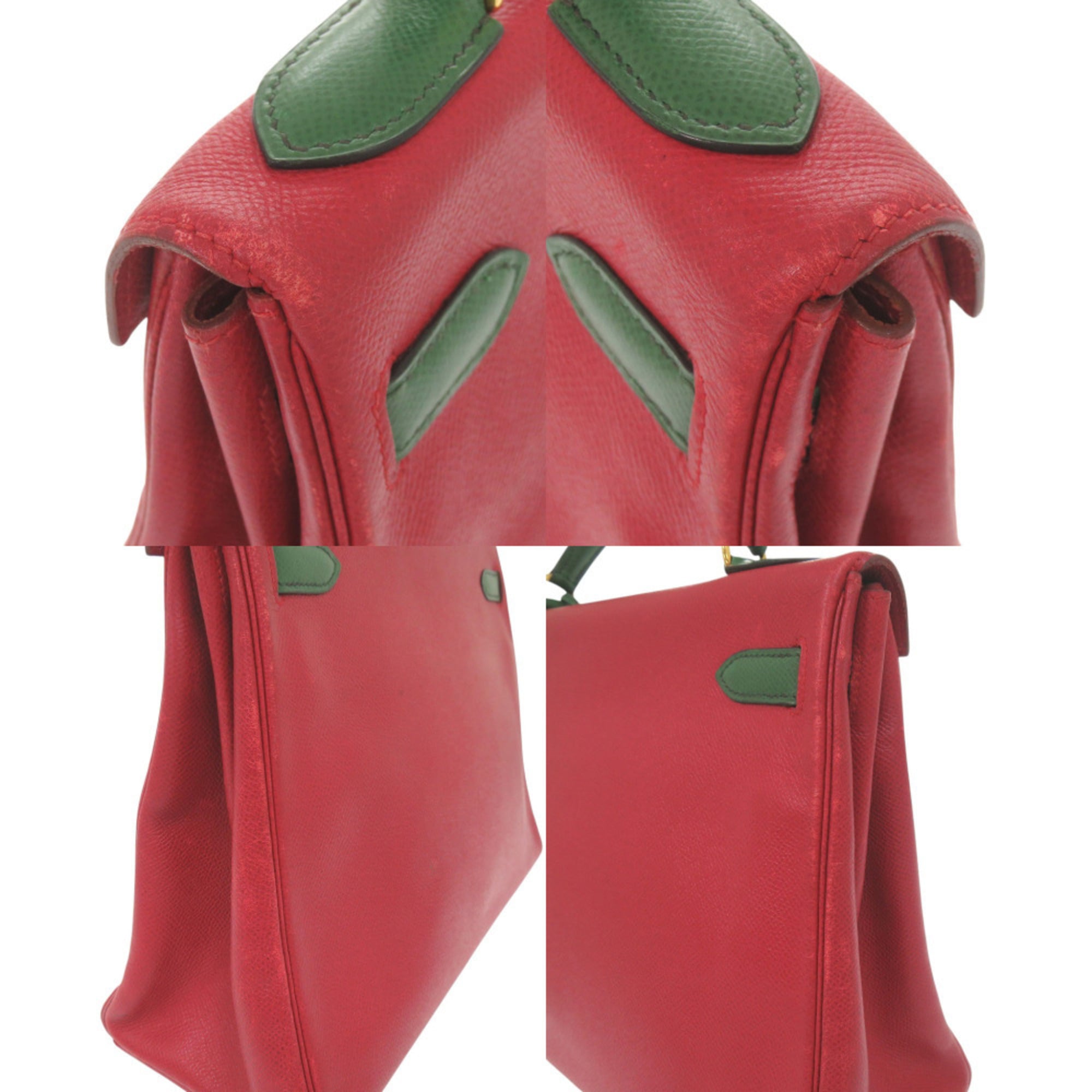 Hermes Rouge Vif Vert Courchevel Leather Handbag (Pre-Owned)