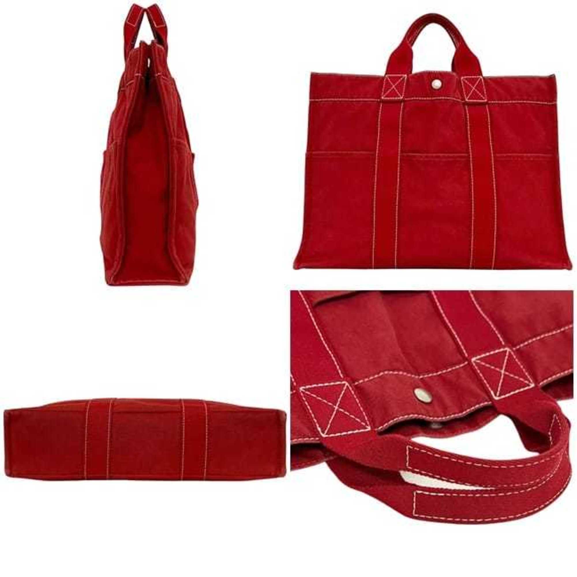 Hermes Red Color Cotton Canvas Tote Bag (Pre-Owned)