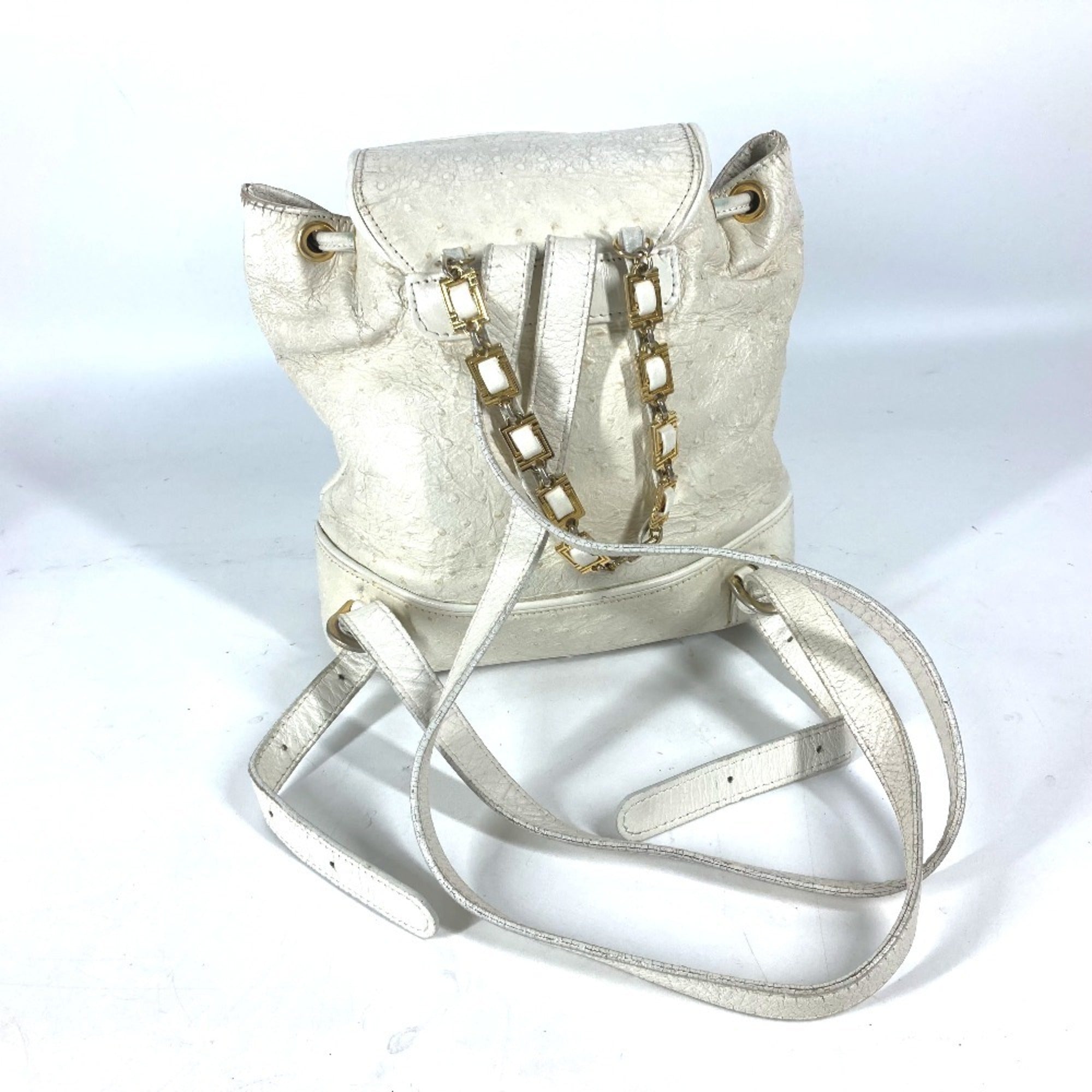 Versace Gold Ivory Leather Backpack (Pre-Owned)