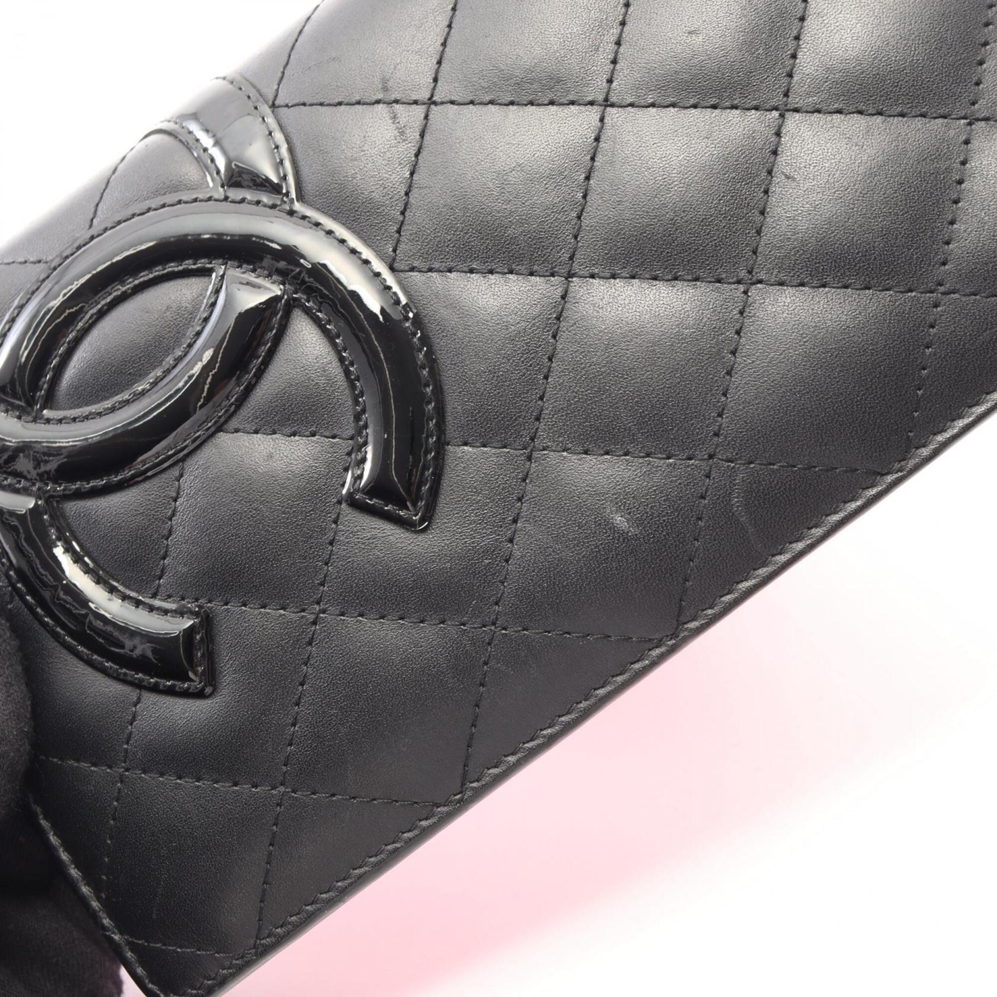Chanel Black Leather Patent Leather Long Wallet (Bi-Fold) (Pre-Owned)