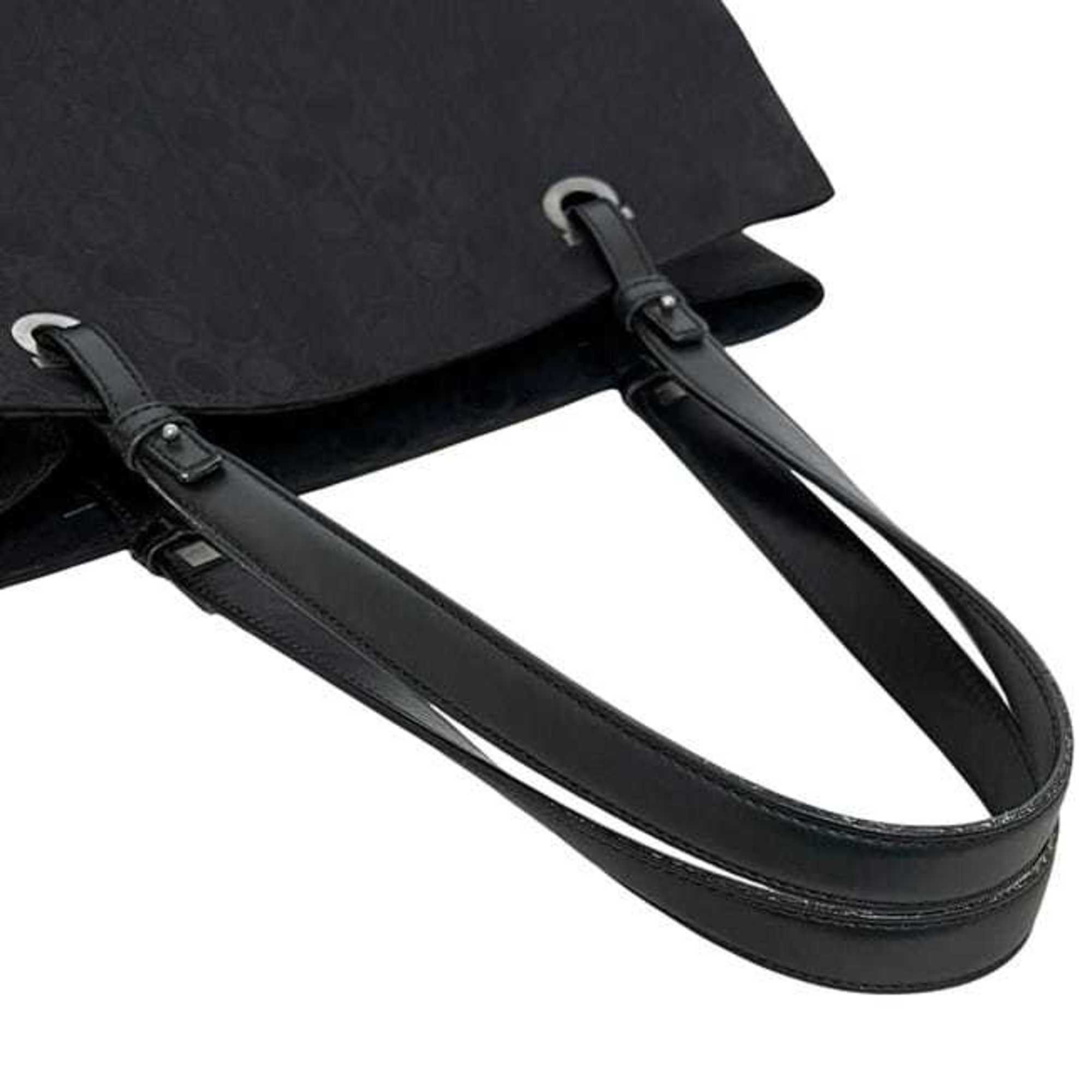 Salvatore Ferragamo Gancini Black Canvas Leather Tote Bag (Pre-Owned)