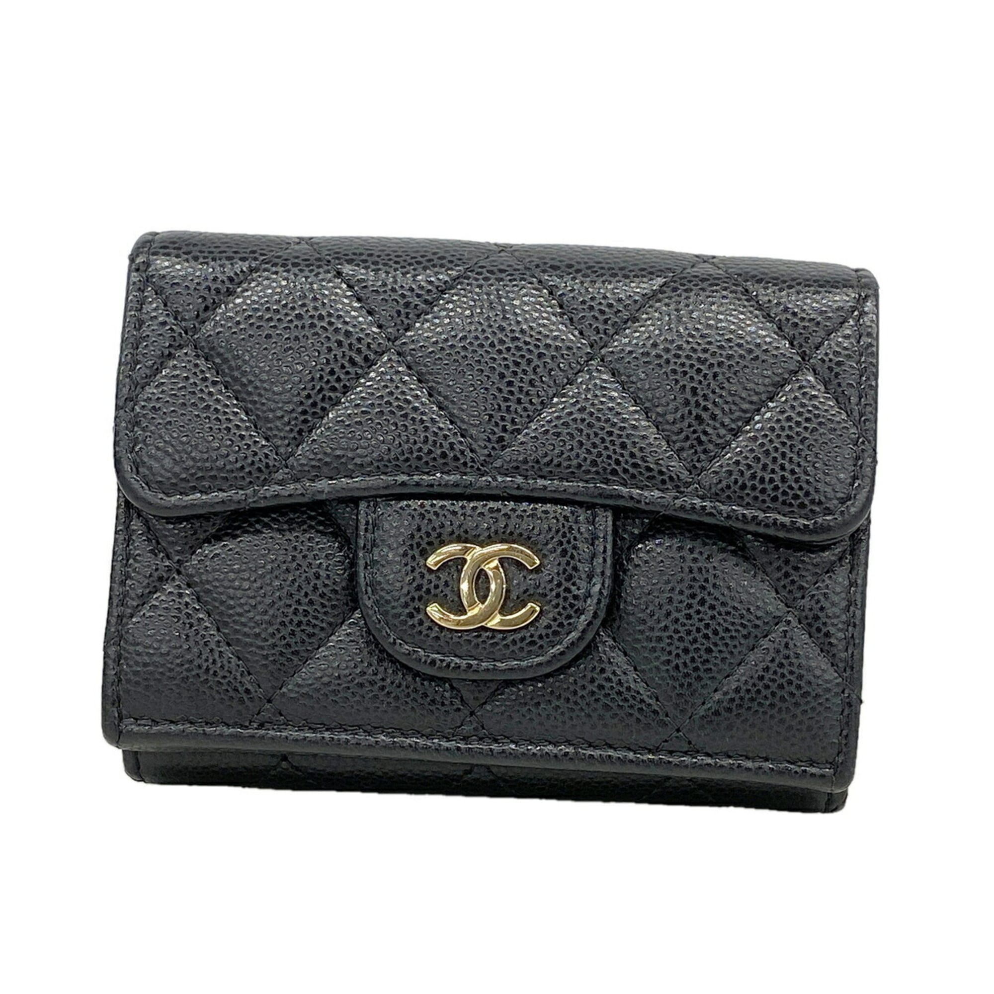 Chanel Black Grained Calfskin Wallet (Tri-Fold) (Pre-Owned)