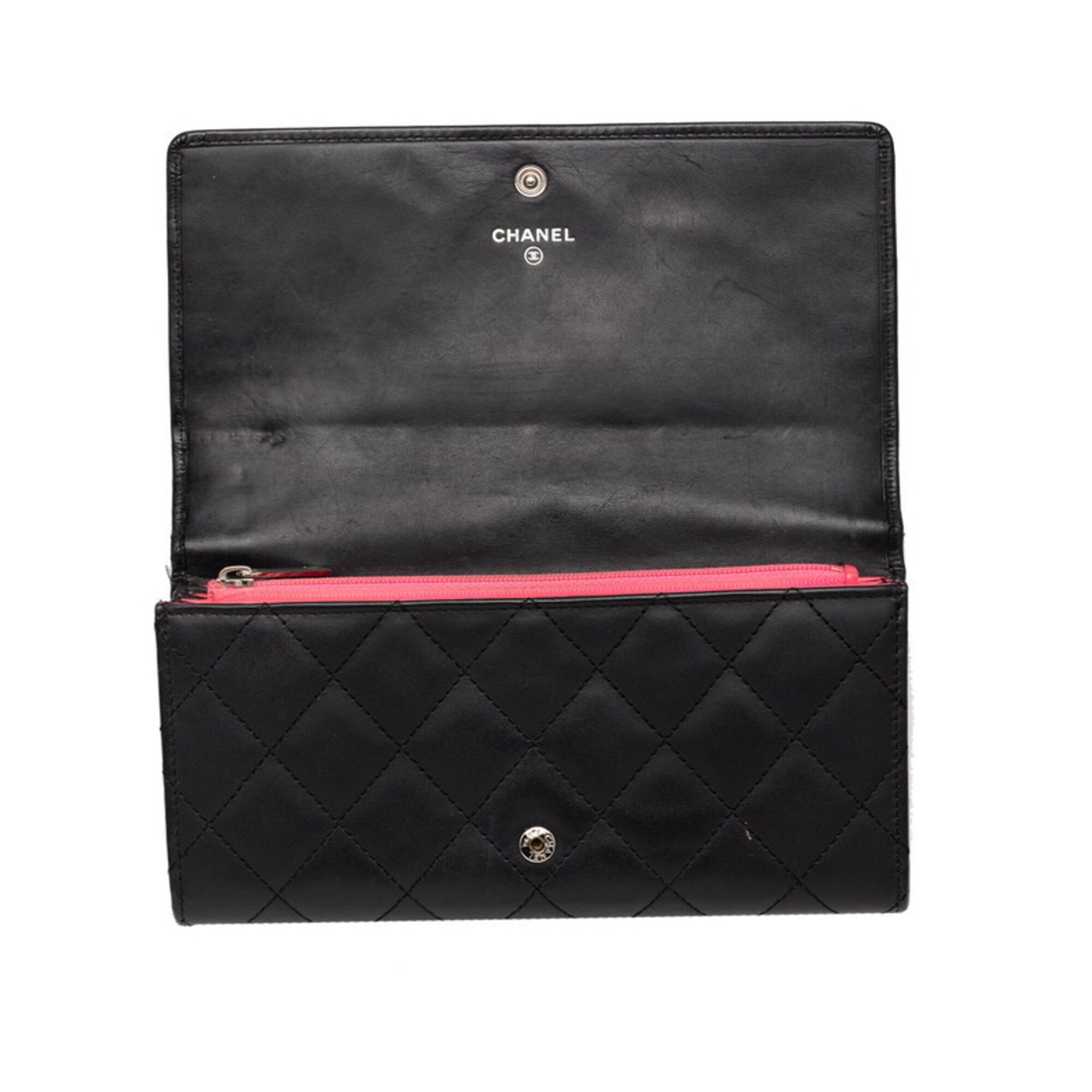 Chanel Black Pink Leather Long Wallet (Bi-Fold) (Pre-Owned)