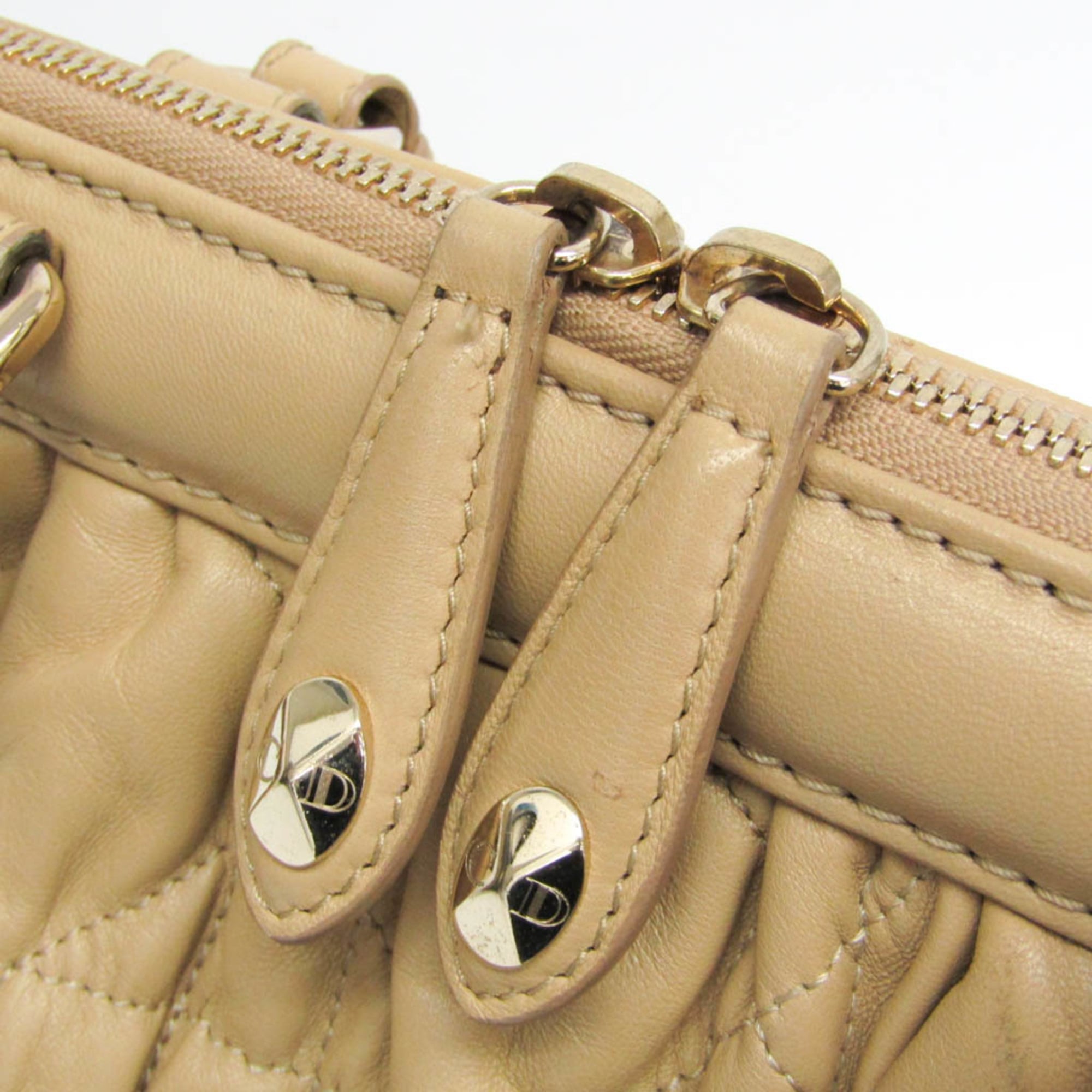 Christian Dior Lady Cannage Matelassé Beige Leather Handbag (Pre-Owned)