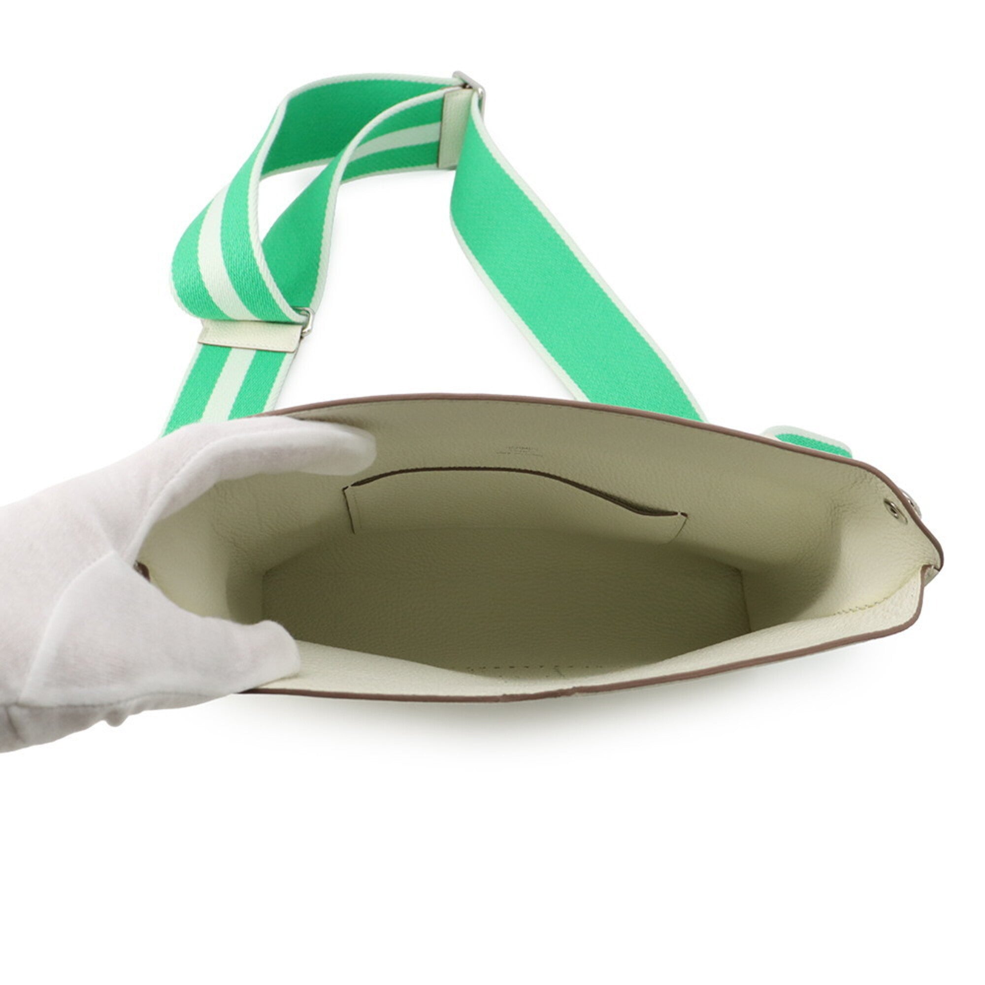 Hermes Green White Togo Leather Handbag Shoulder Bag (Pre-Owned)