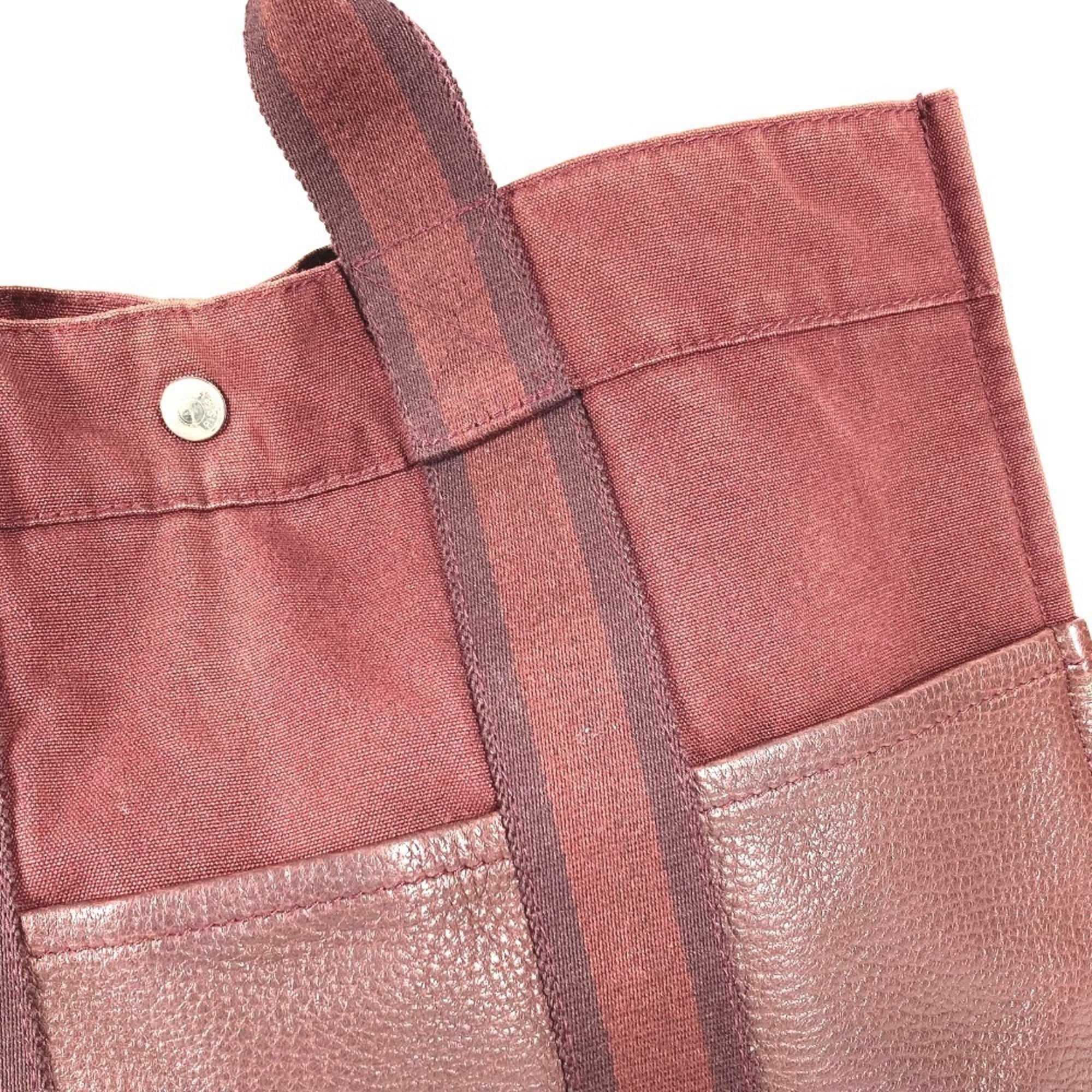 Hermes Wine Cotton Leather Handbag Tote Bag (Pre-Owned)