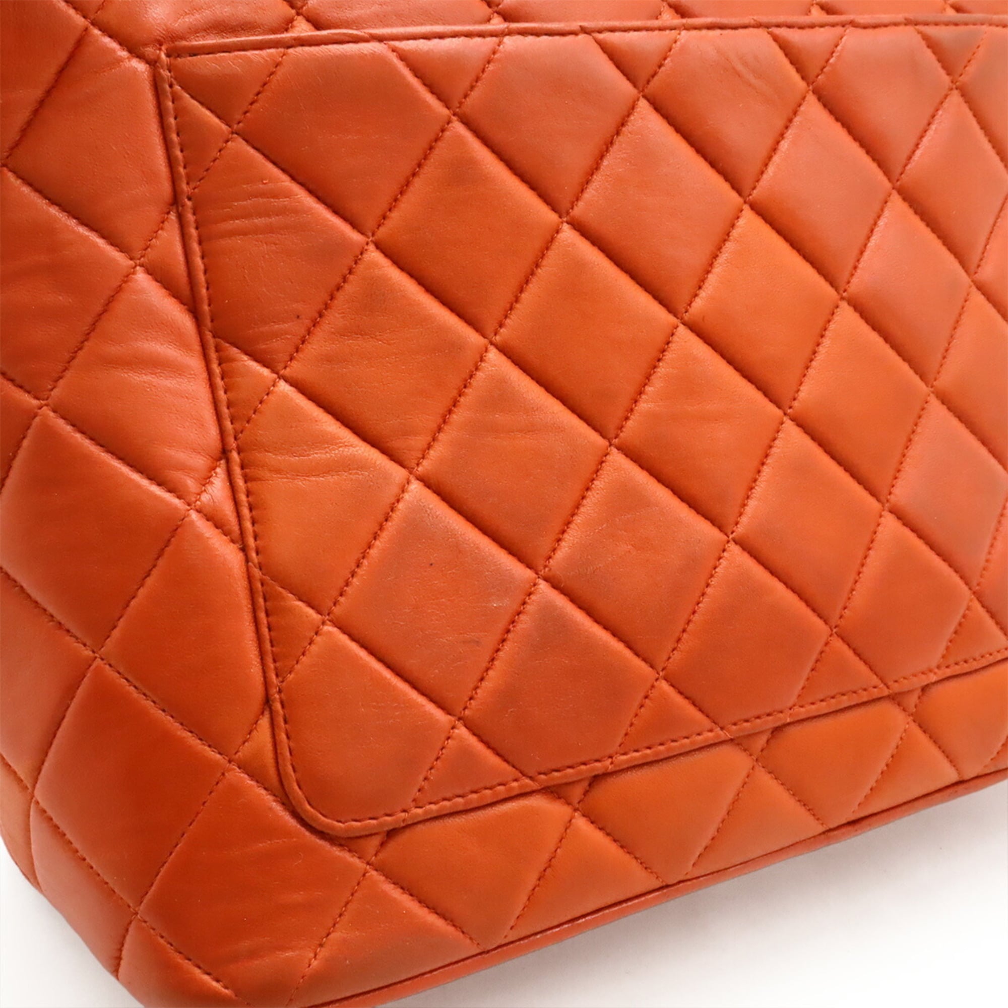Chanel Matelasse Orange Leather Shoulder Bag Tote Bag (Pre-Owned)