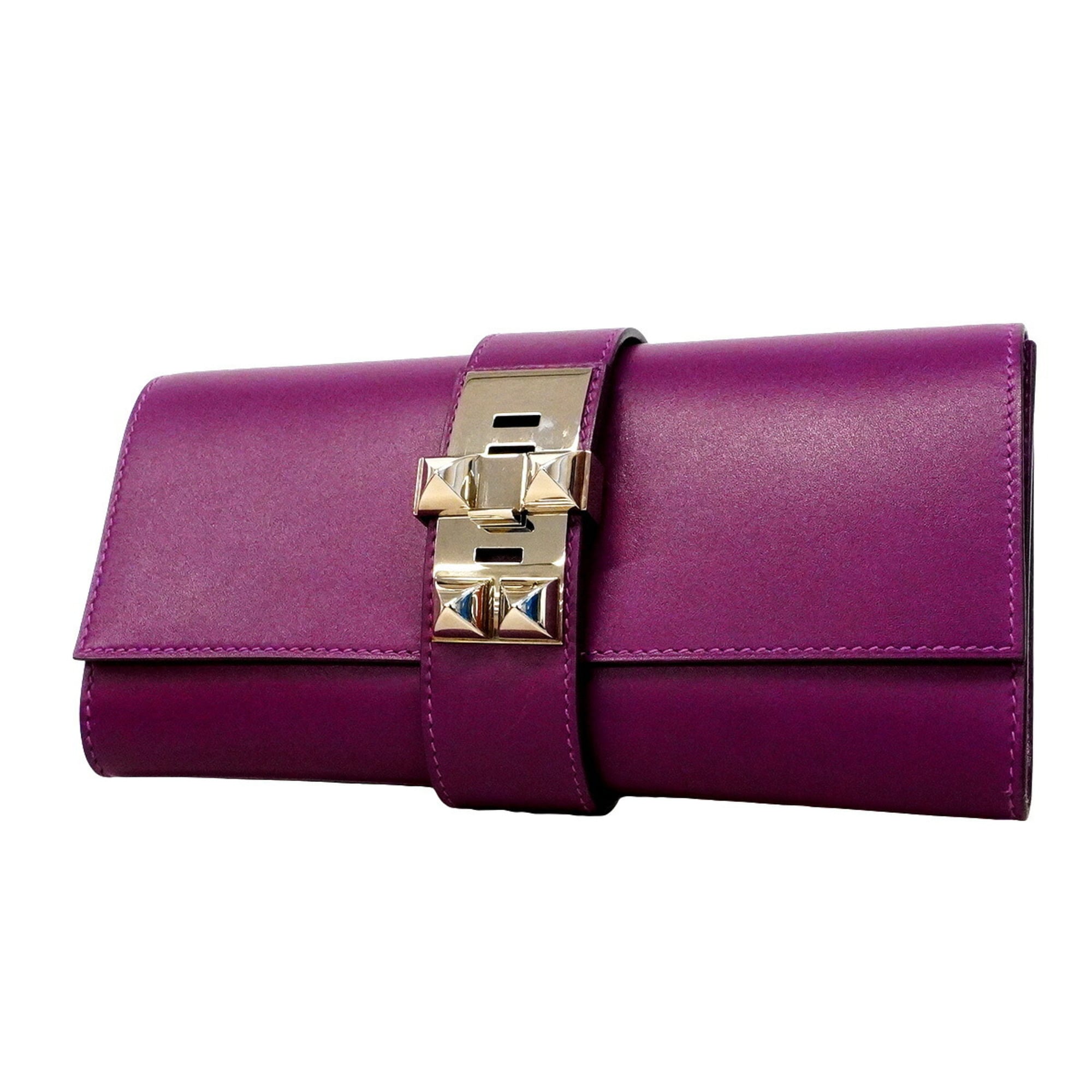 Hermes Violet Tadelakt Leather Clutch Bag (Pre-Owned)