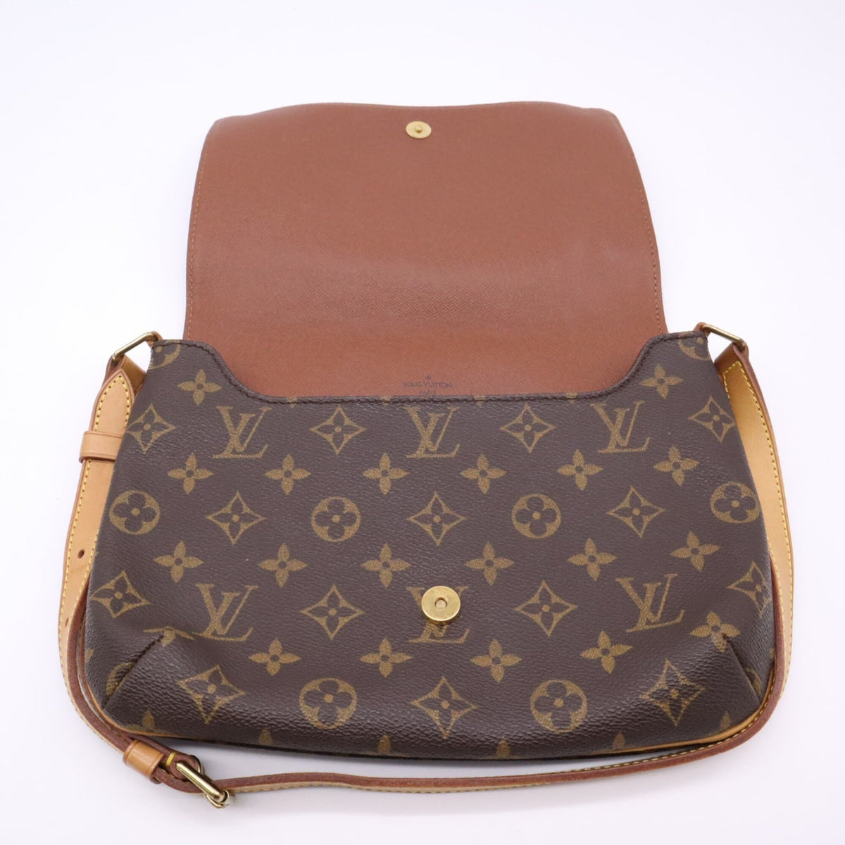 Louis Vuitton Beige Brown Coated Canvas Leather Shoulder Bag (Pre-Owned)