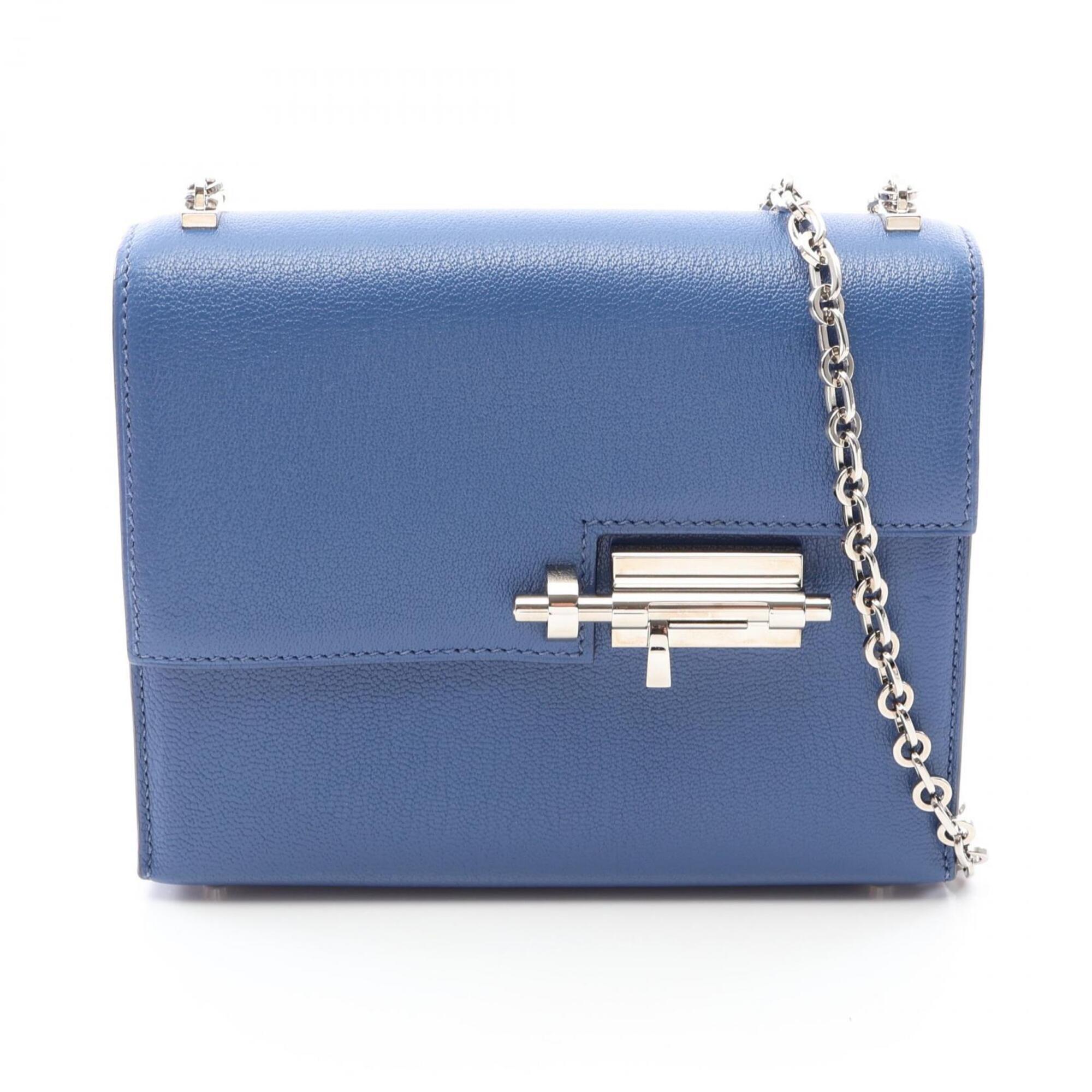 Hermes Blue Chevre Leather Handbag Shoulder Bag (Pre-Owned)