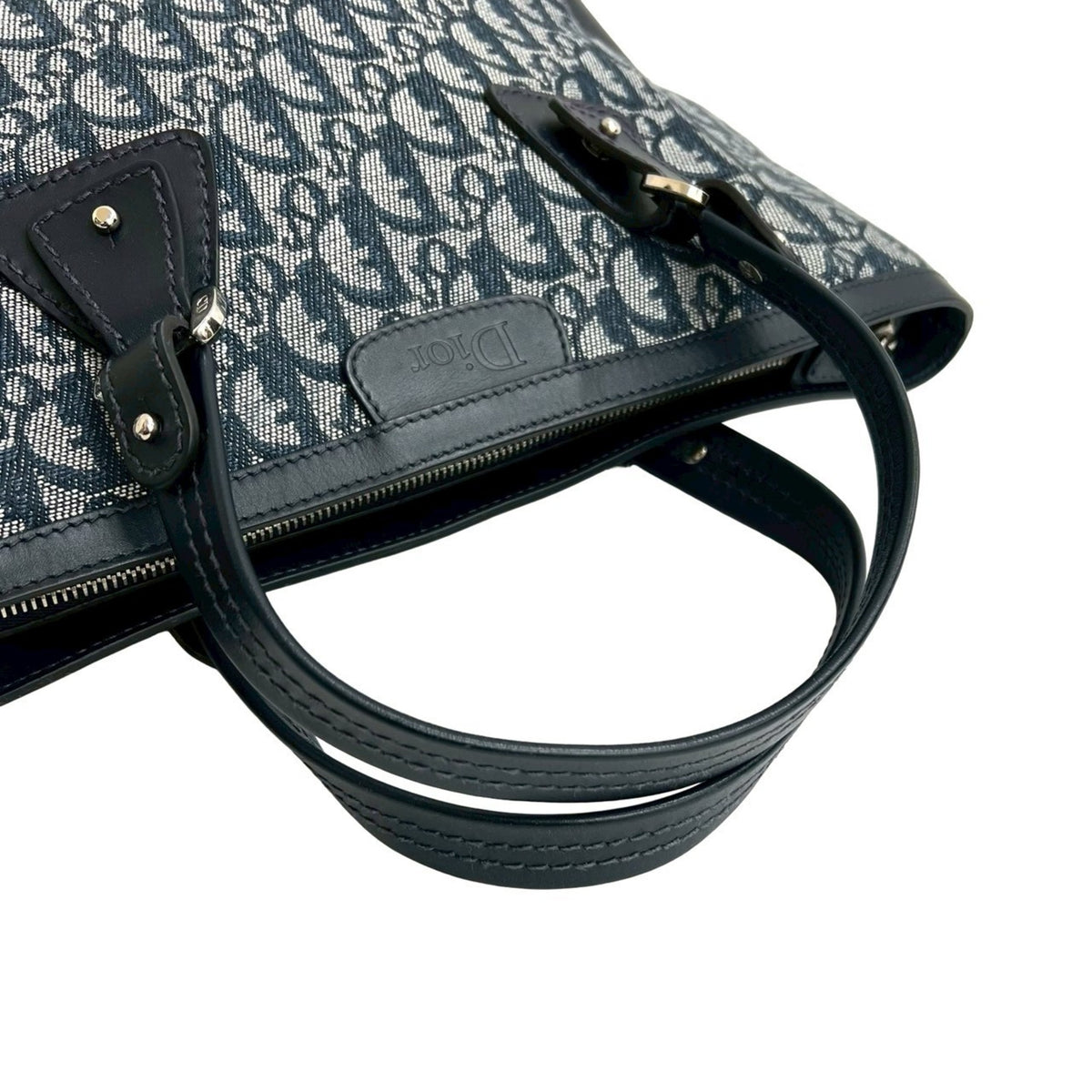 Christian Dior Navy Canvas Leather Handbag Tote Bag (Pre-Owned)