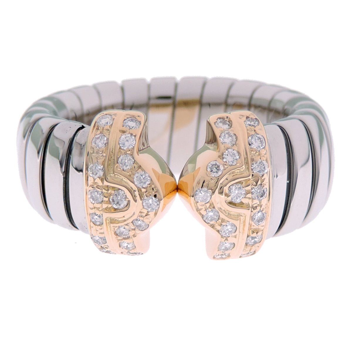 Bvlgari Stainless Steel Yellow Gold Band Ring (Pre-Owned)