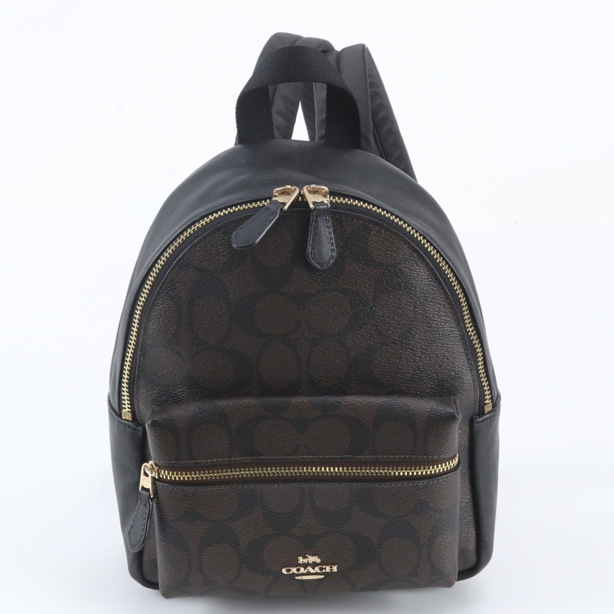 Coach Black Brown Leather Coated Canvas Backpack Shoulder Bag (Pre-Owned)