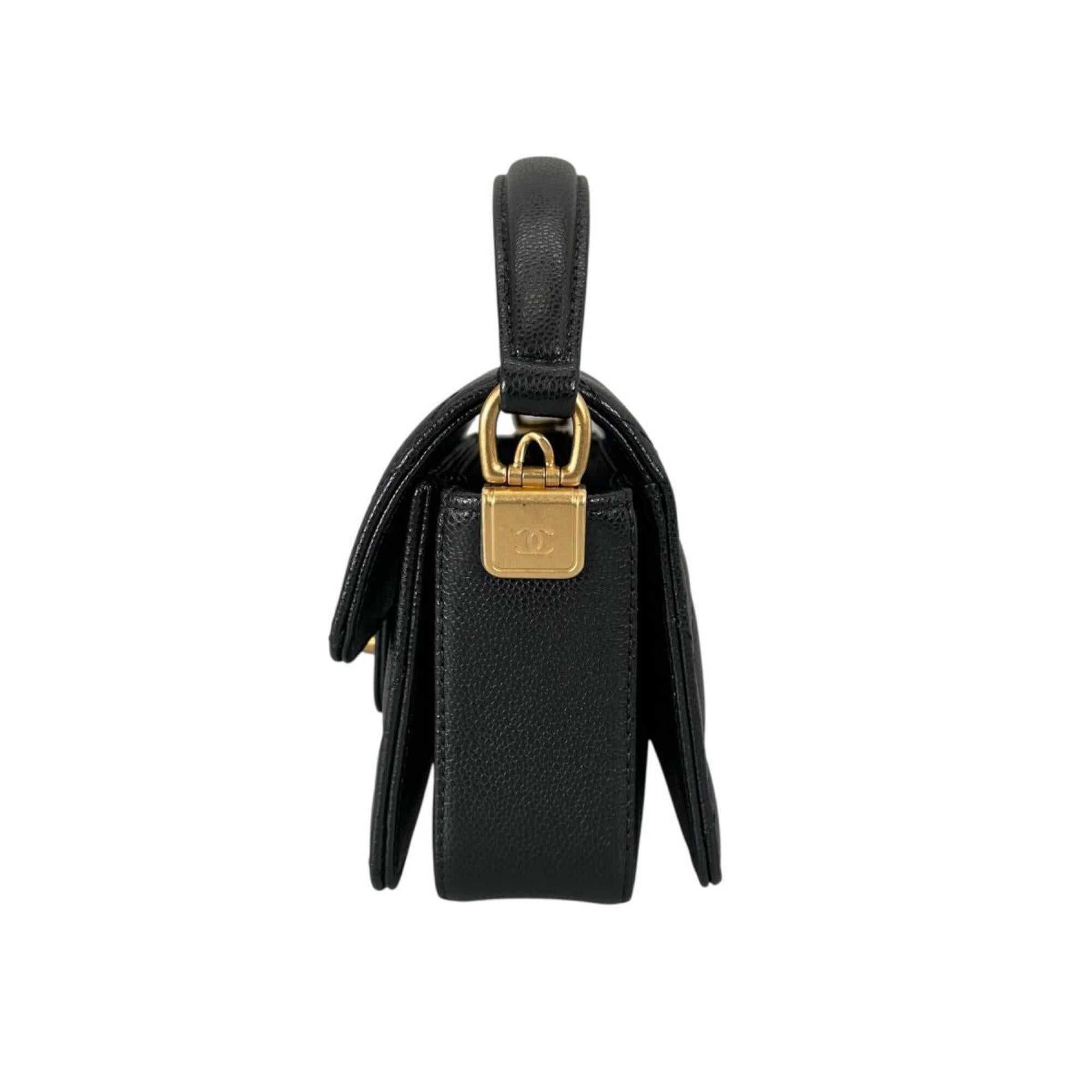 Chanel Matelasse Black Leather Handbag Shoulder Bag (Pre-Owned)
