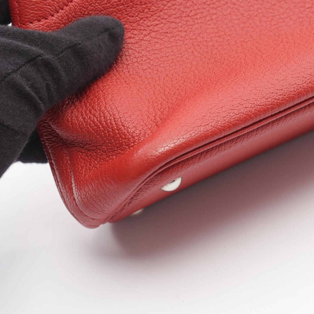 Hermes Red Color Rouge Garance Chevre Coromandel Leather Leather Handbag (Pre-Owned)
