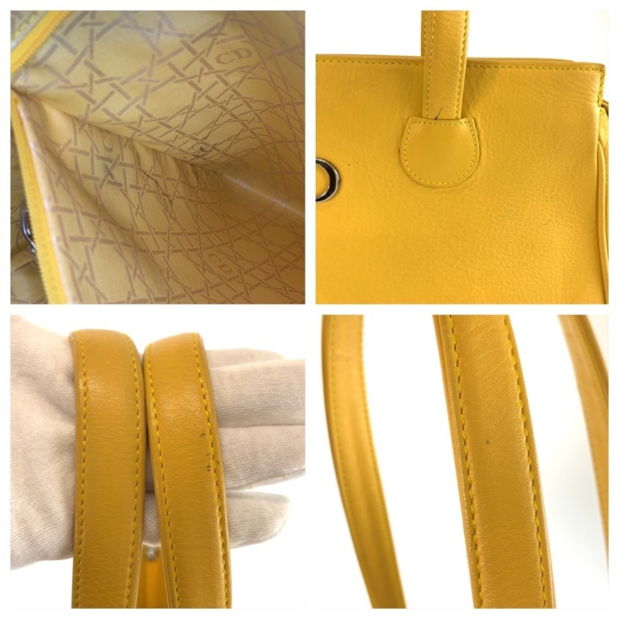 Christian Dior Yellow Leather Shoulder Bag Tote Bag (Pre-Owned)