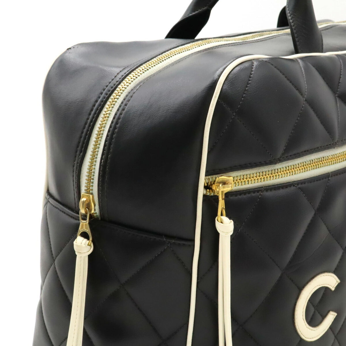 Chanel Black White Leather Boston Bag (Pre-Owned)