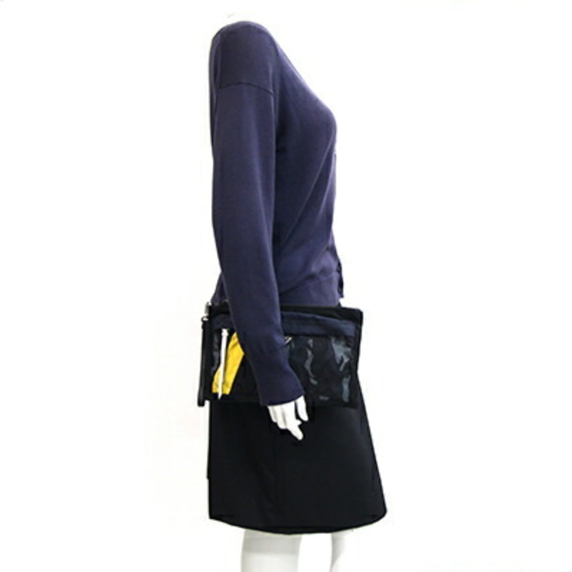 Prada Black Navy Nylon Leather Clutch Bag Handbag (Pre-Owned)