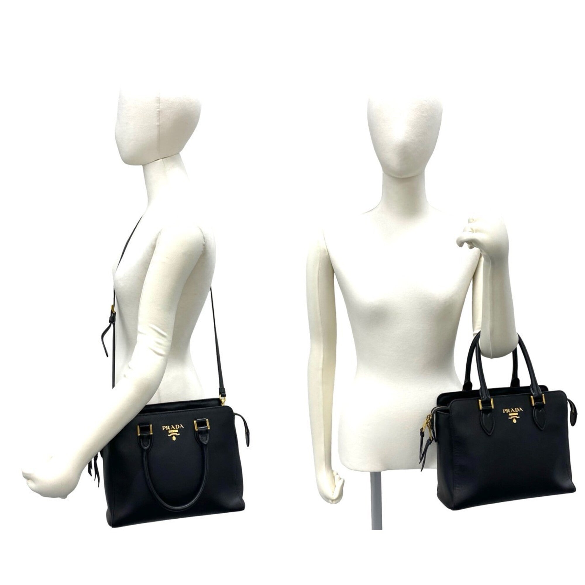 Prada Black Leather Handbag Shoulder Bag Tote Bag (Pre-Owned)