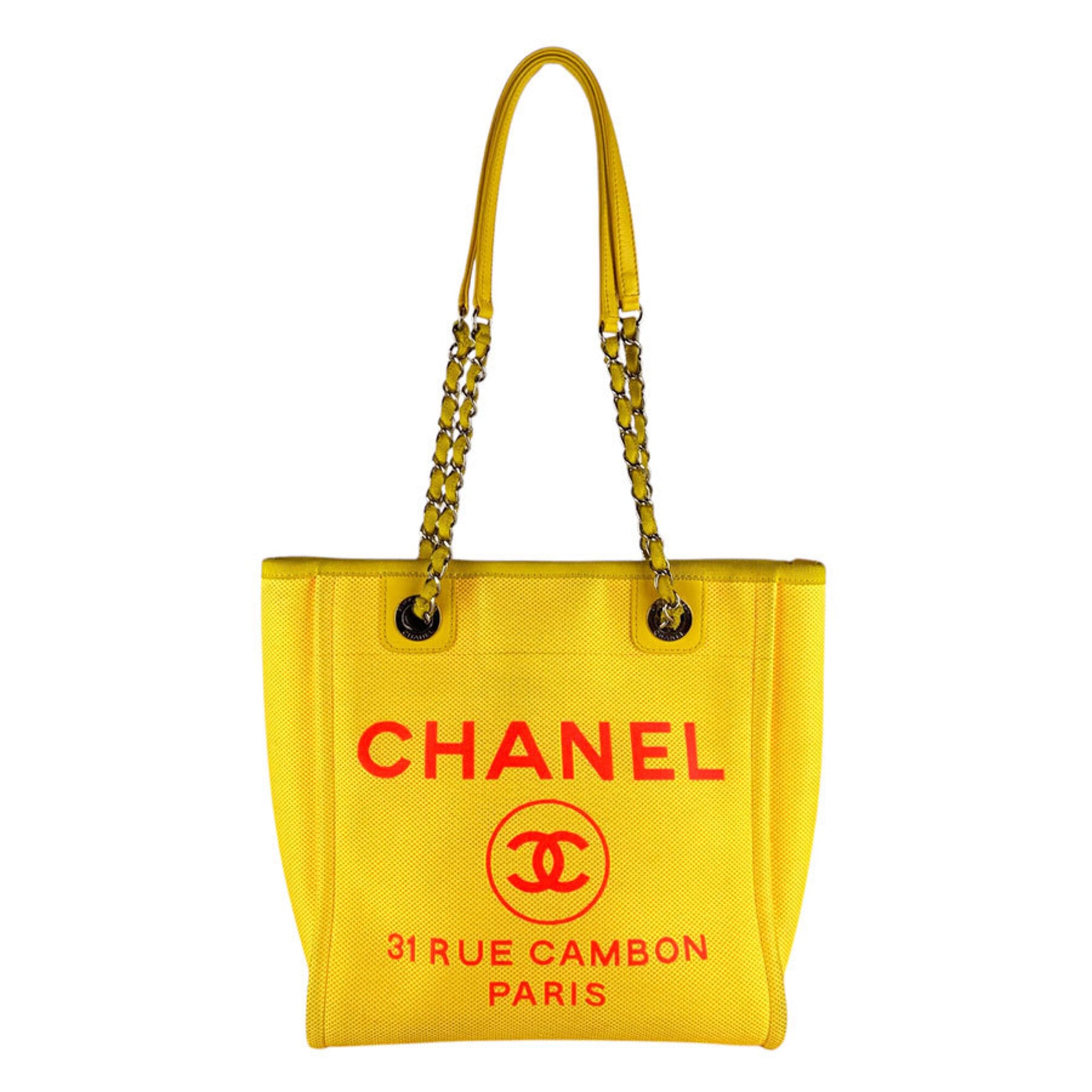Chanel Pink Yellow Canvas Handbag (Pre-Owned)
